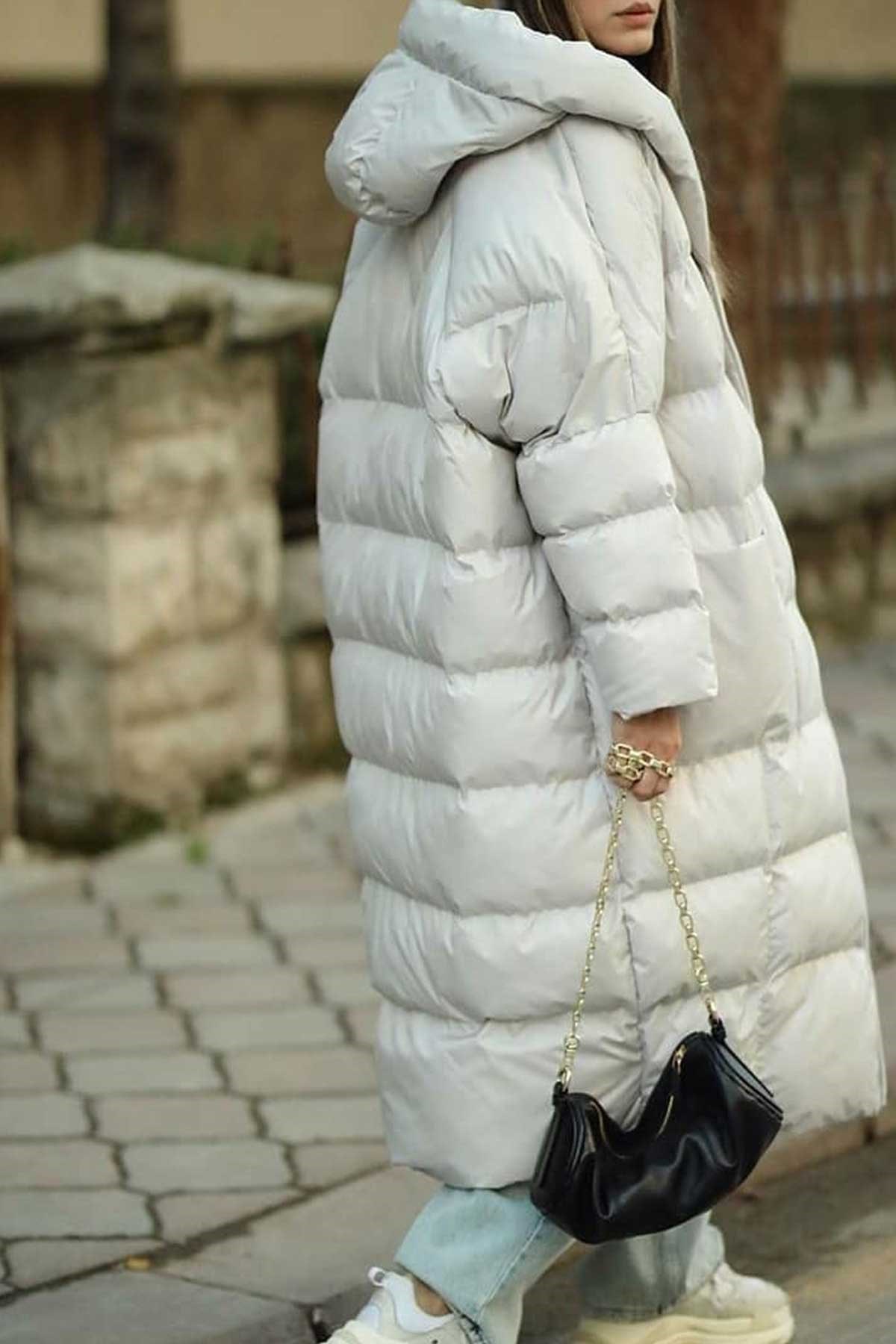 Oversize Kapşonlu Midi Mont
