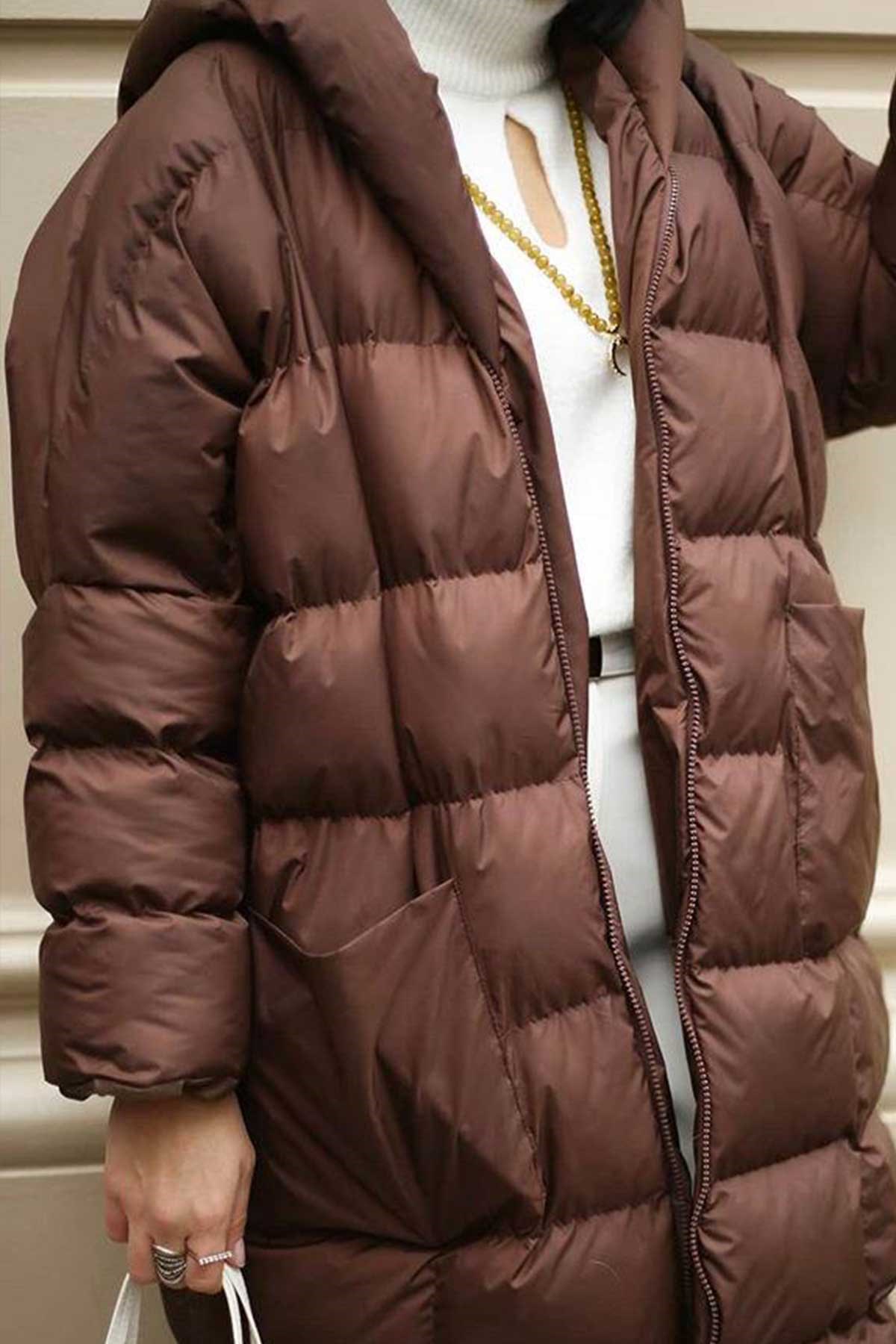 Oversize Kapşonlu Midi Mont