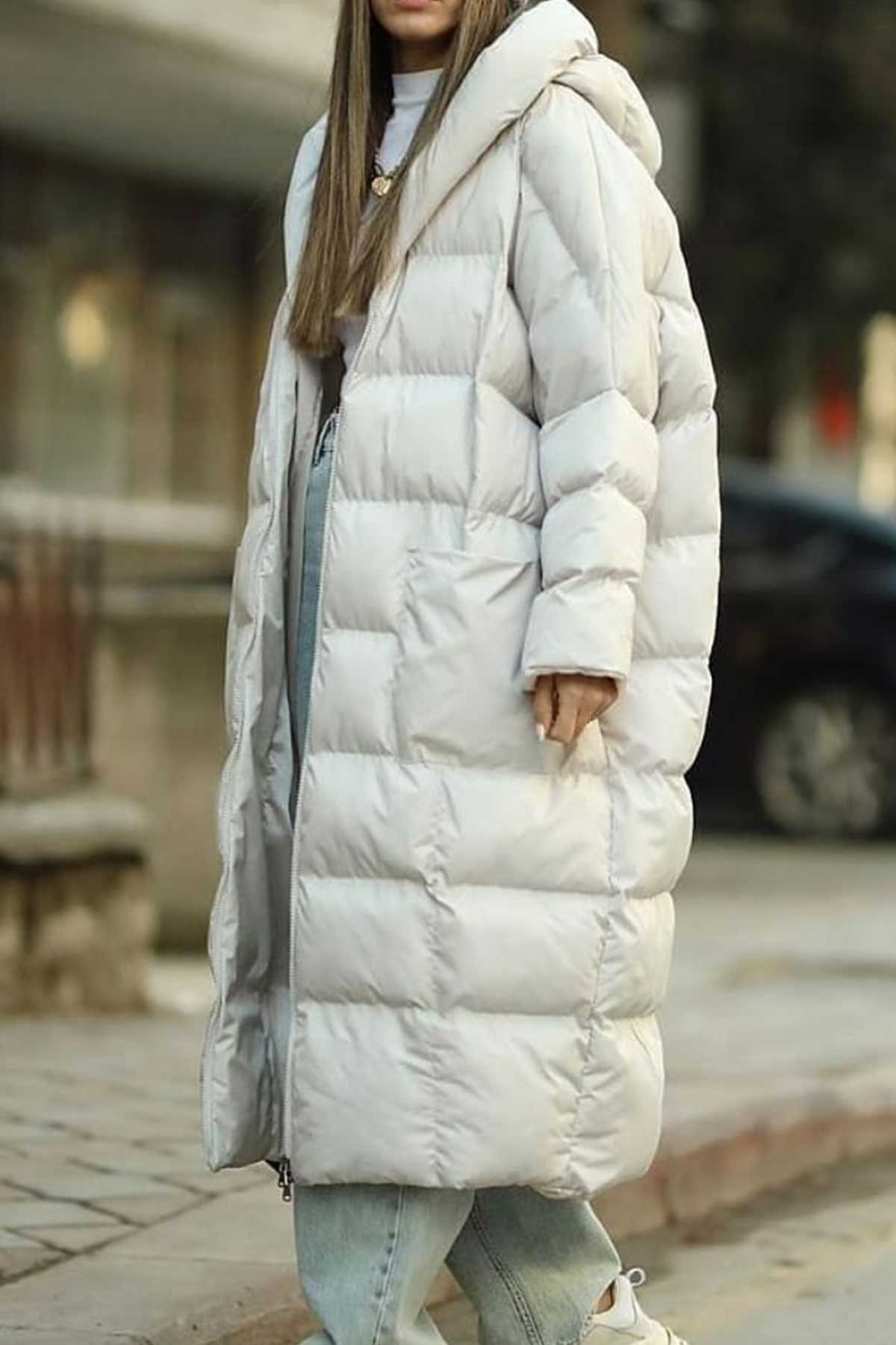 Oversize Kapşonlu Midi Mont