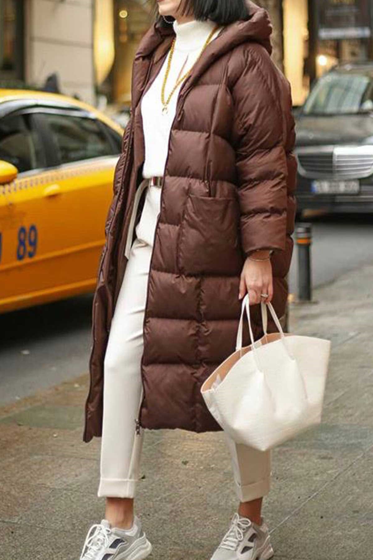 Oversize Kapşonlu Midi Mont