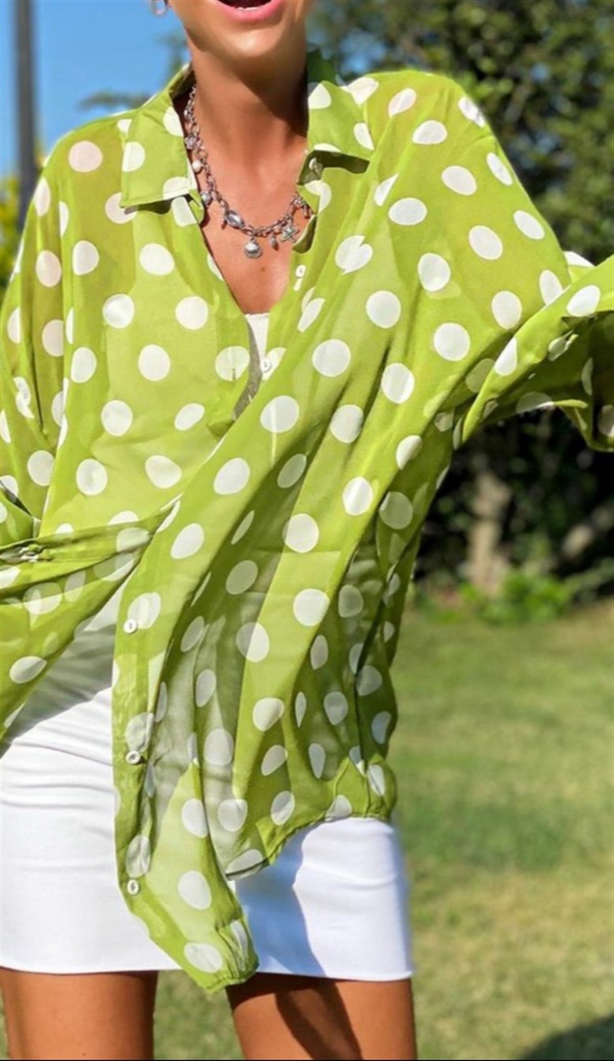 Oversize Pauntiyeli Şifon Gömlek