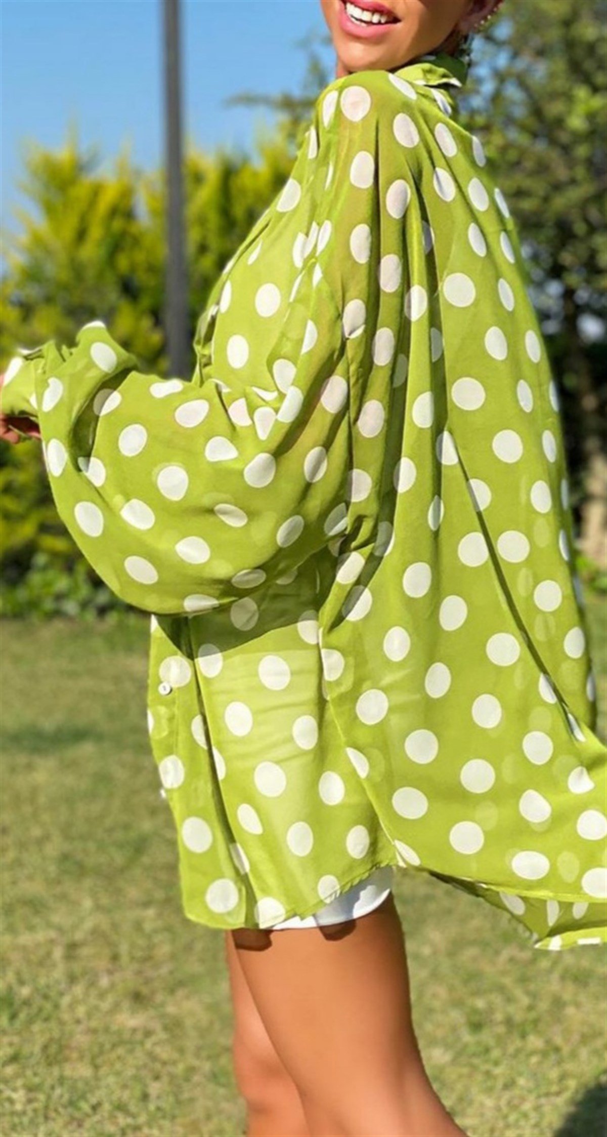 Oversize Pauntiyeli Şifon Gömlek