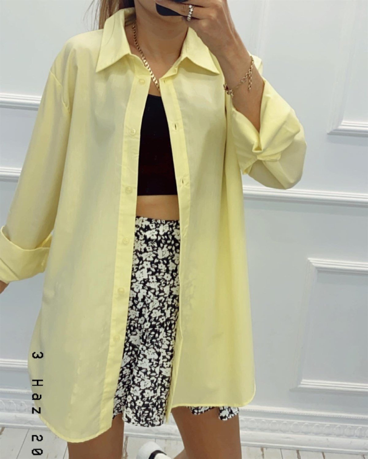Oversize Poplin Sarı Gömlek