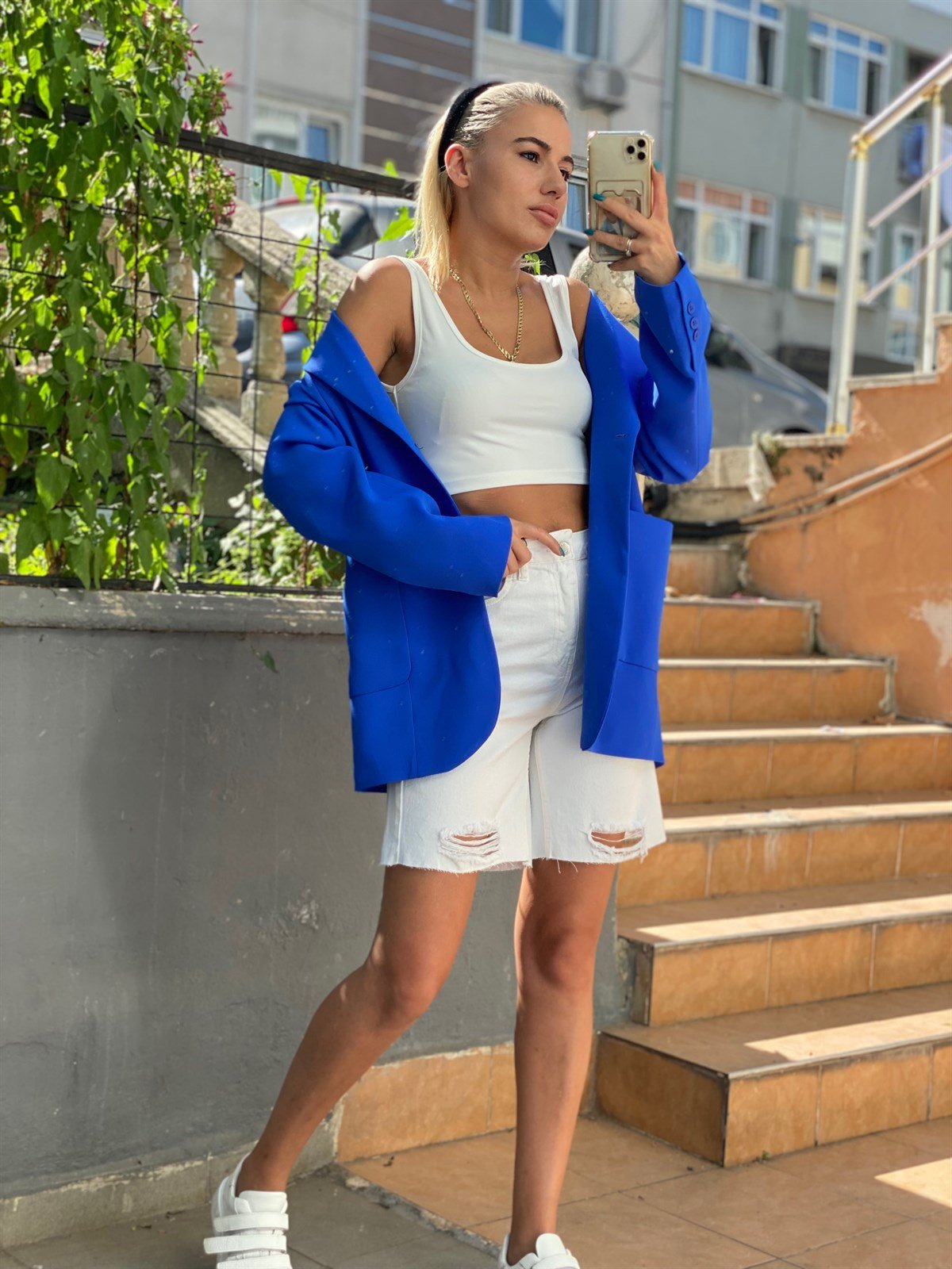 Oversize Saks Mavisi Crep CeketMONT/CEKET