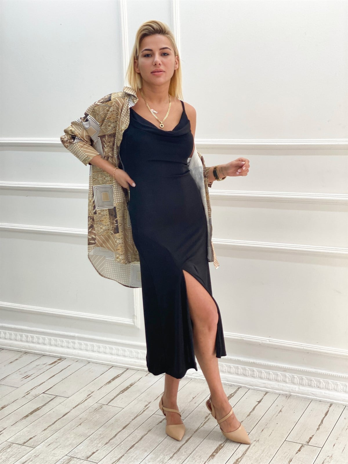 Oversize Saten Desneli GömlekGÖMLEK