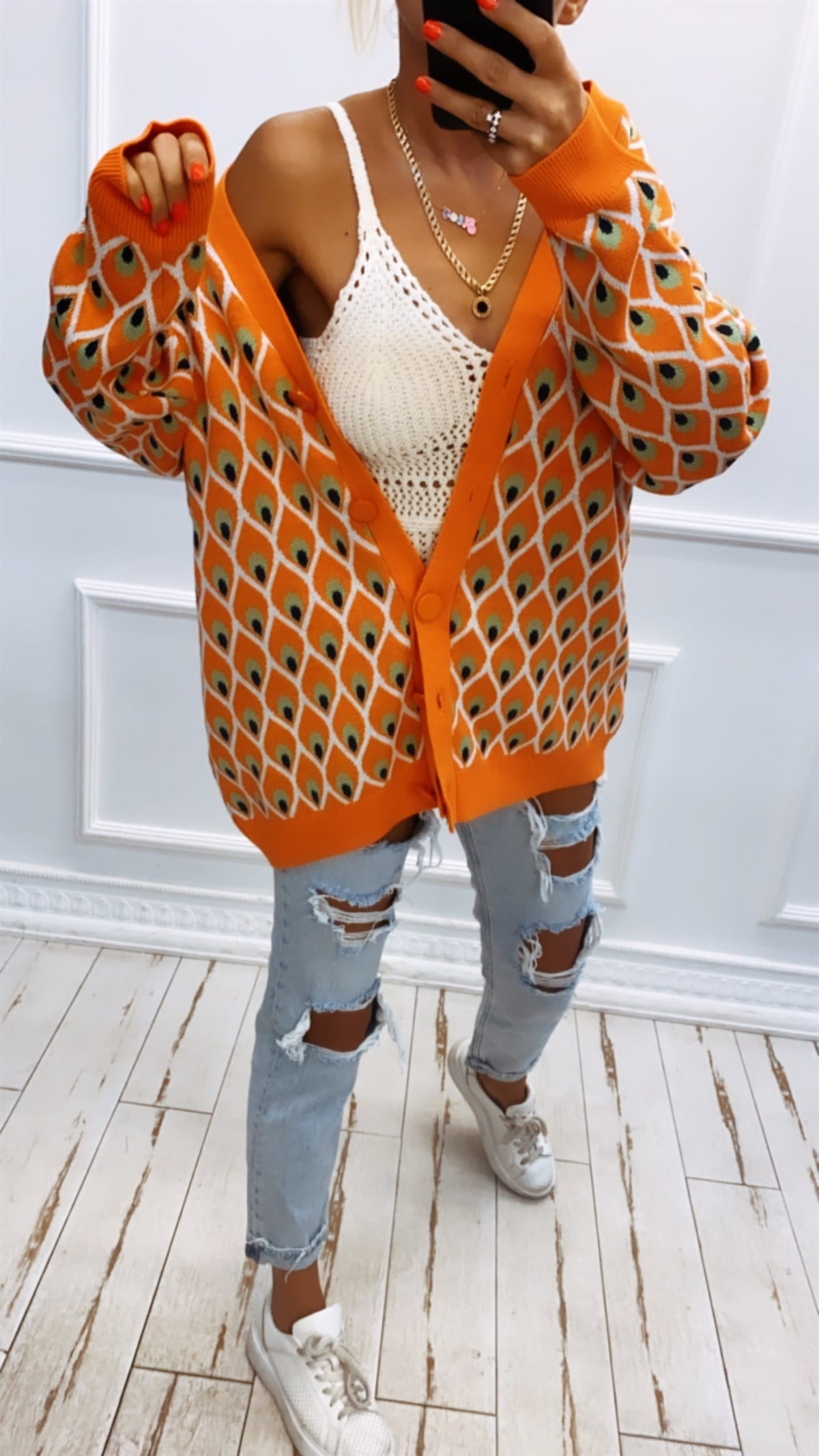 Oversize Turuncu Hırka