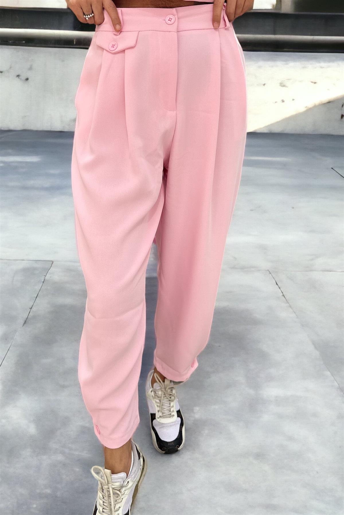 Paça Düğmeli Şeker Pembe PantolonPANTOLON