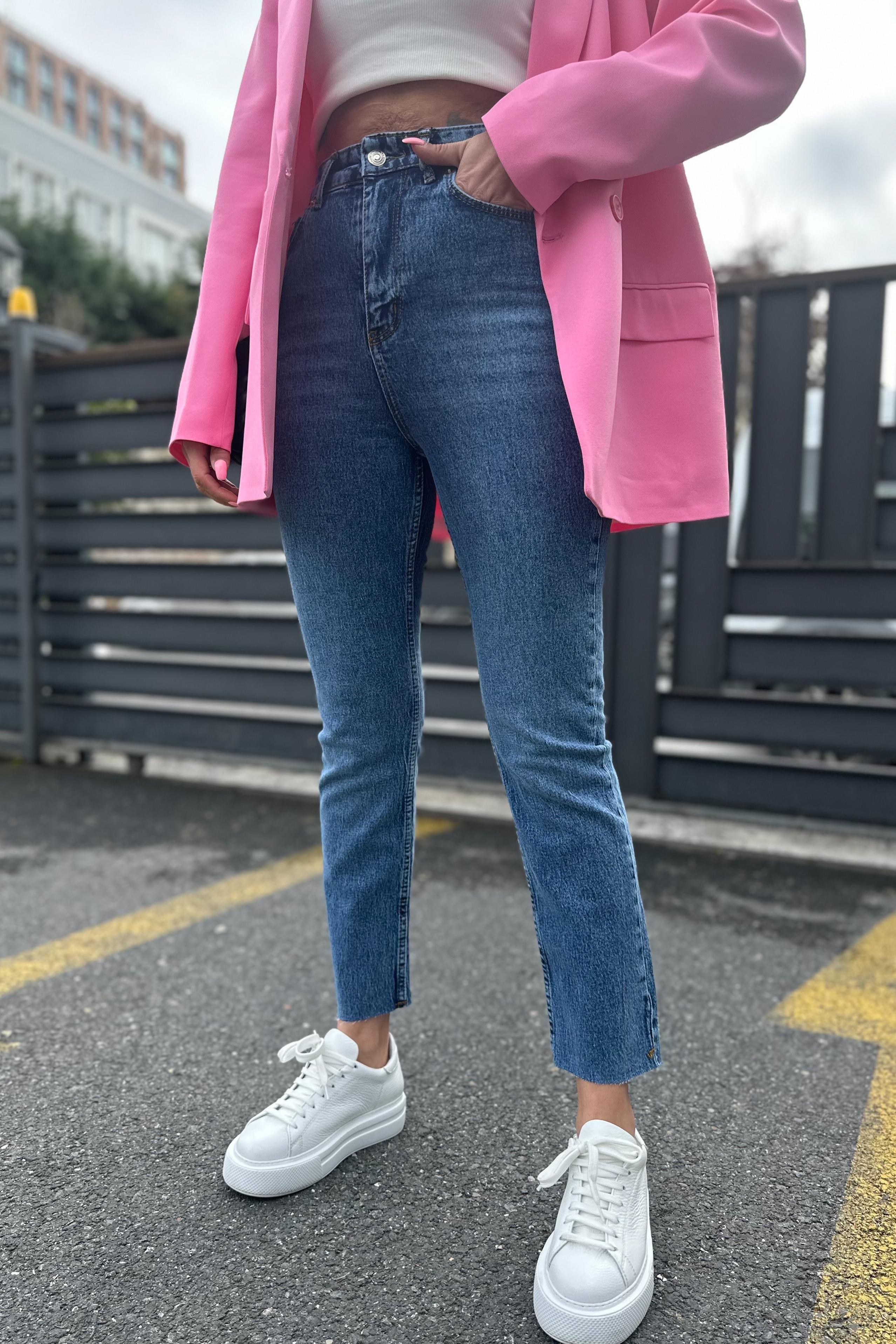 Paçası Kesik Koyu Mavi JeanJEAN