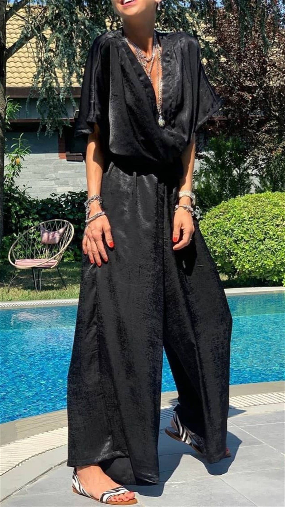 Pamuk Saten Kruvaze Yaka Tulum