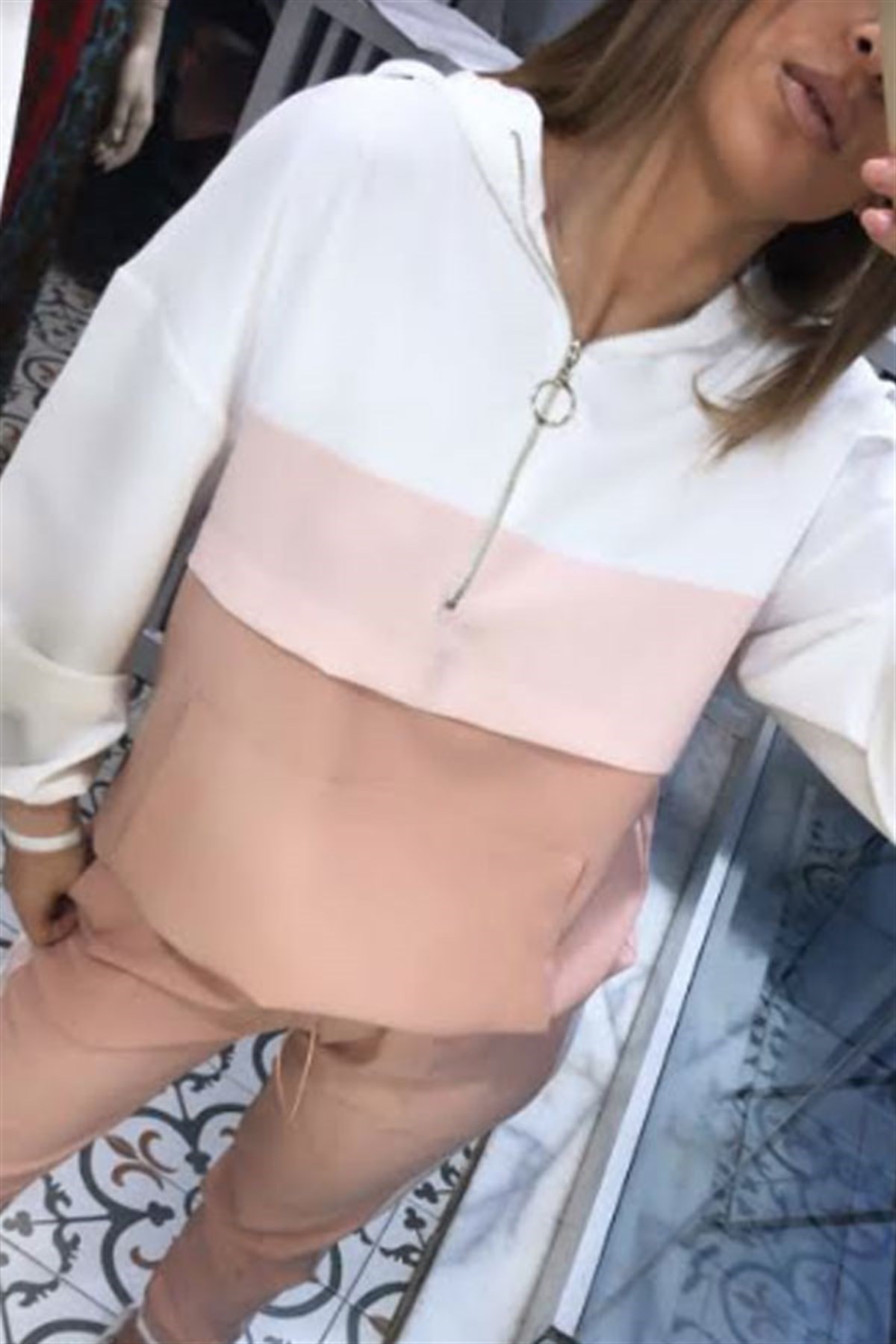 Pembe Blok Renkli Eşofman Takım