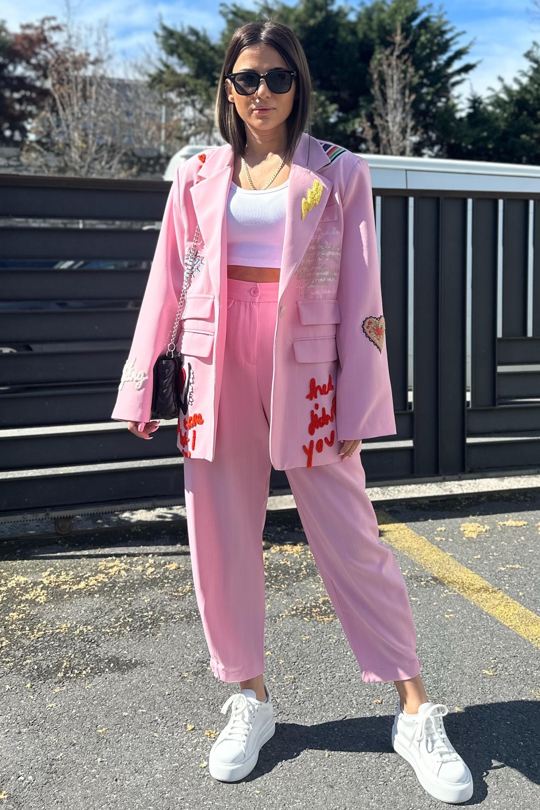 Pembe Çizgili Pachli CeketDIŞ GİYİM