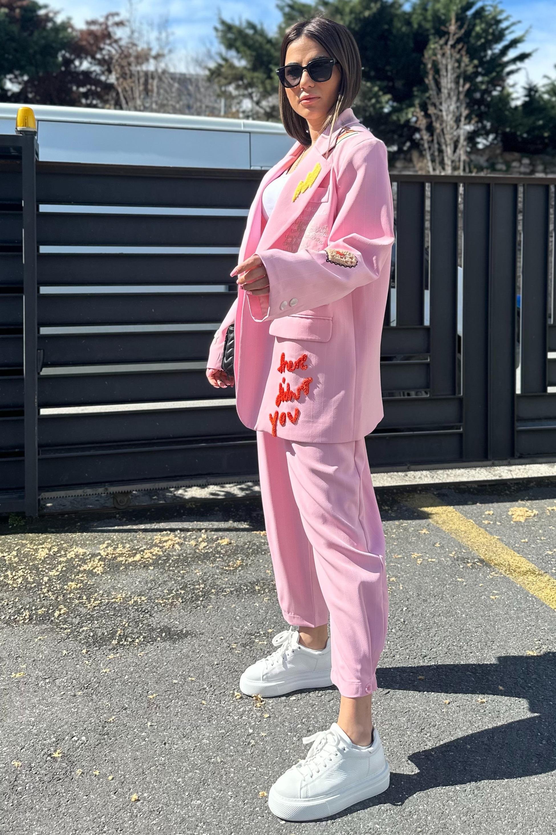 Pembe Çizgili Pachli CeketDIŞ GİYİM
