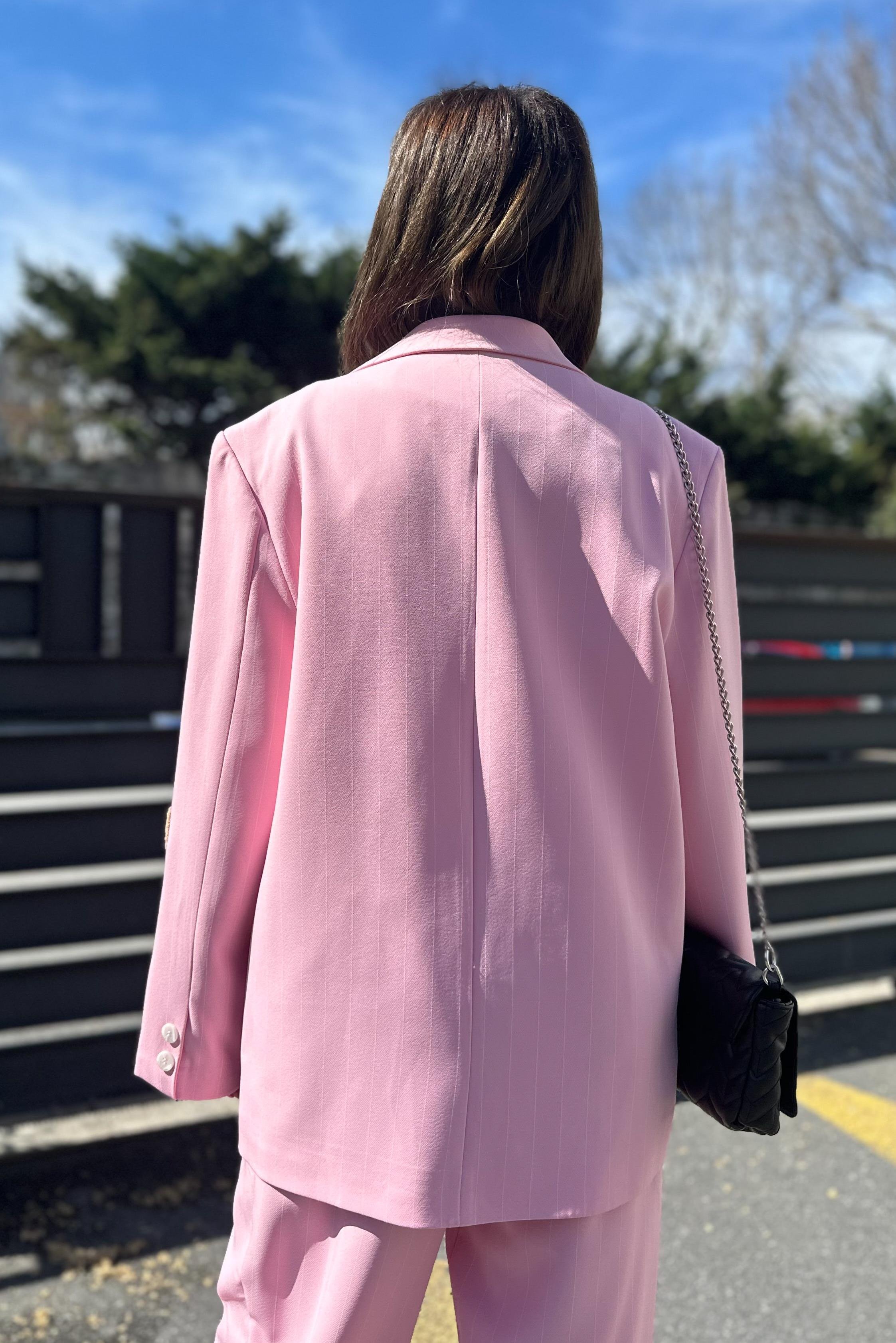 Pembe Çizgili Pachli CeketDIŞ GİYİM