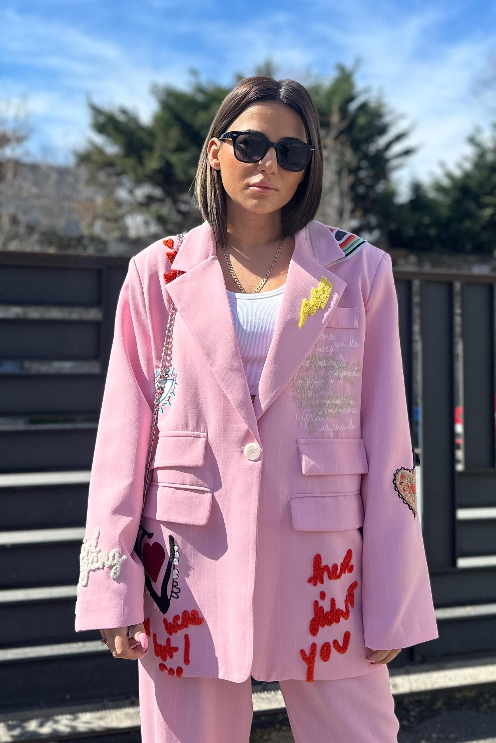 Pembe Çizgili Pachli CeketDIŞ GİYİM