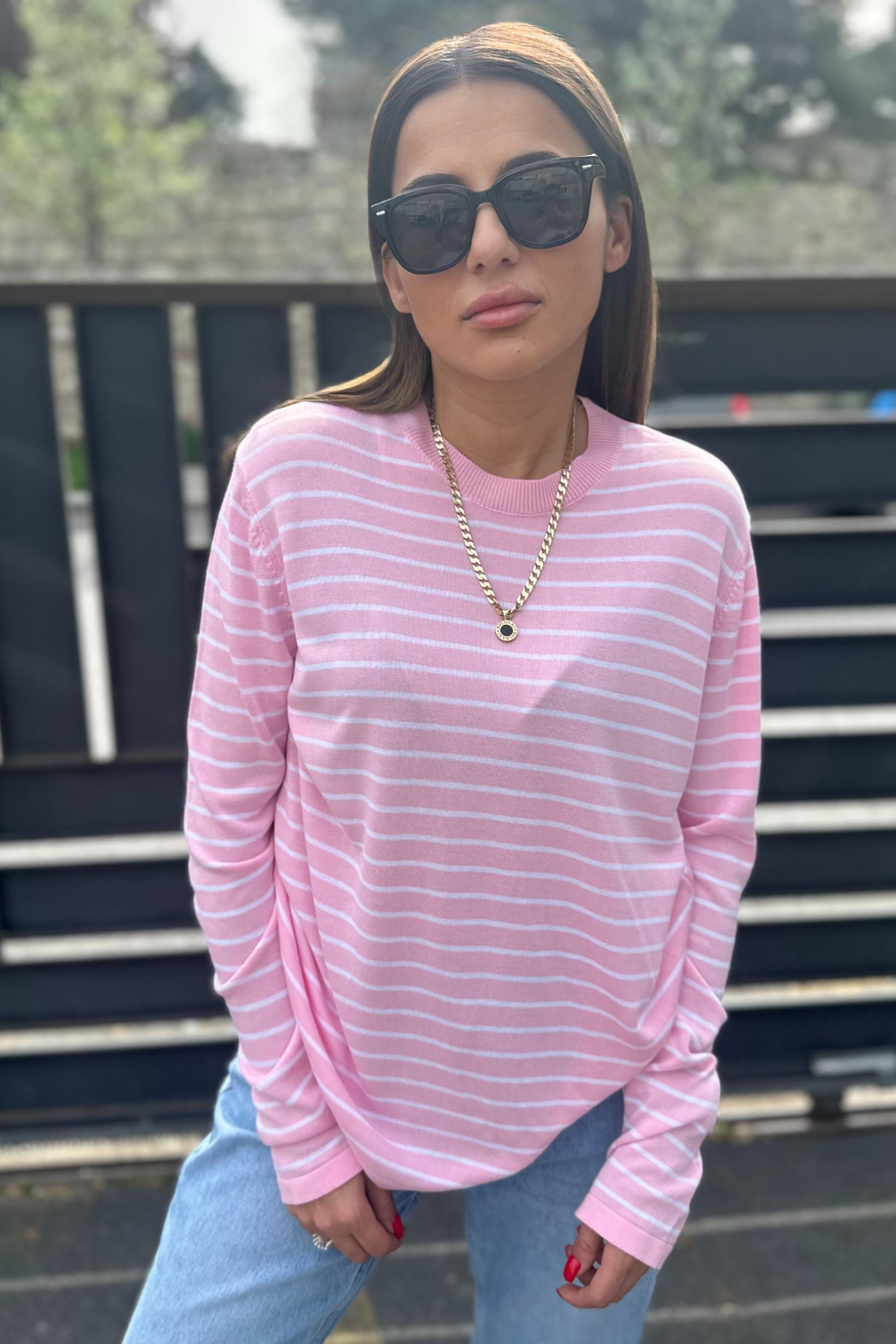Pembe Çizgili Tril TrikoBLUZ