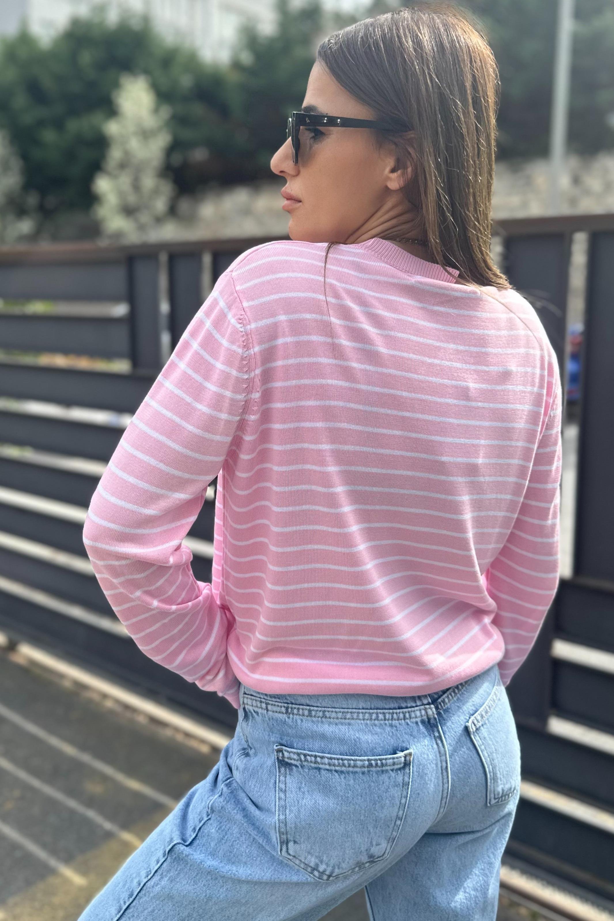 Pembe Çizgili Tril TrikoBLUZ