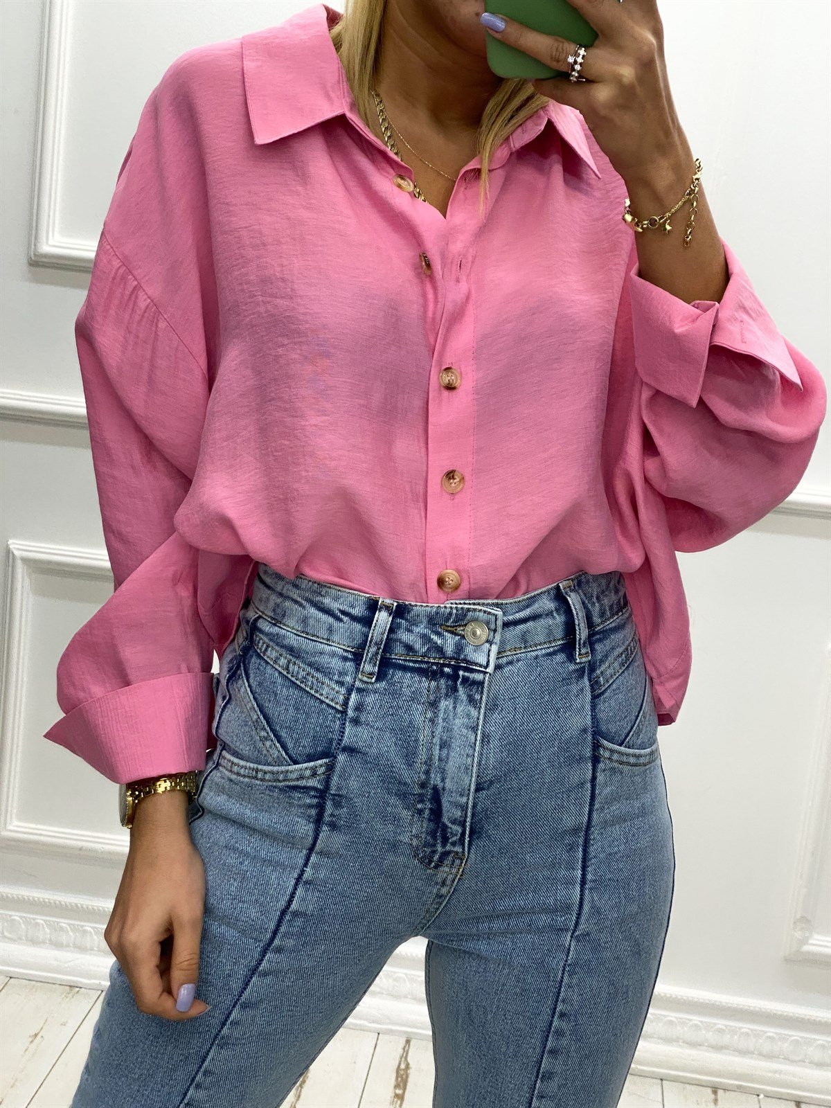 Pembe Keten Mini GömlekGÖMLEK