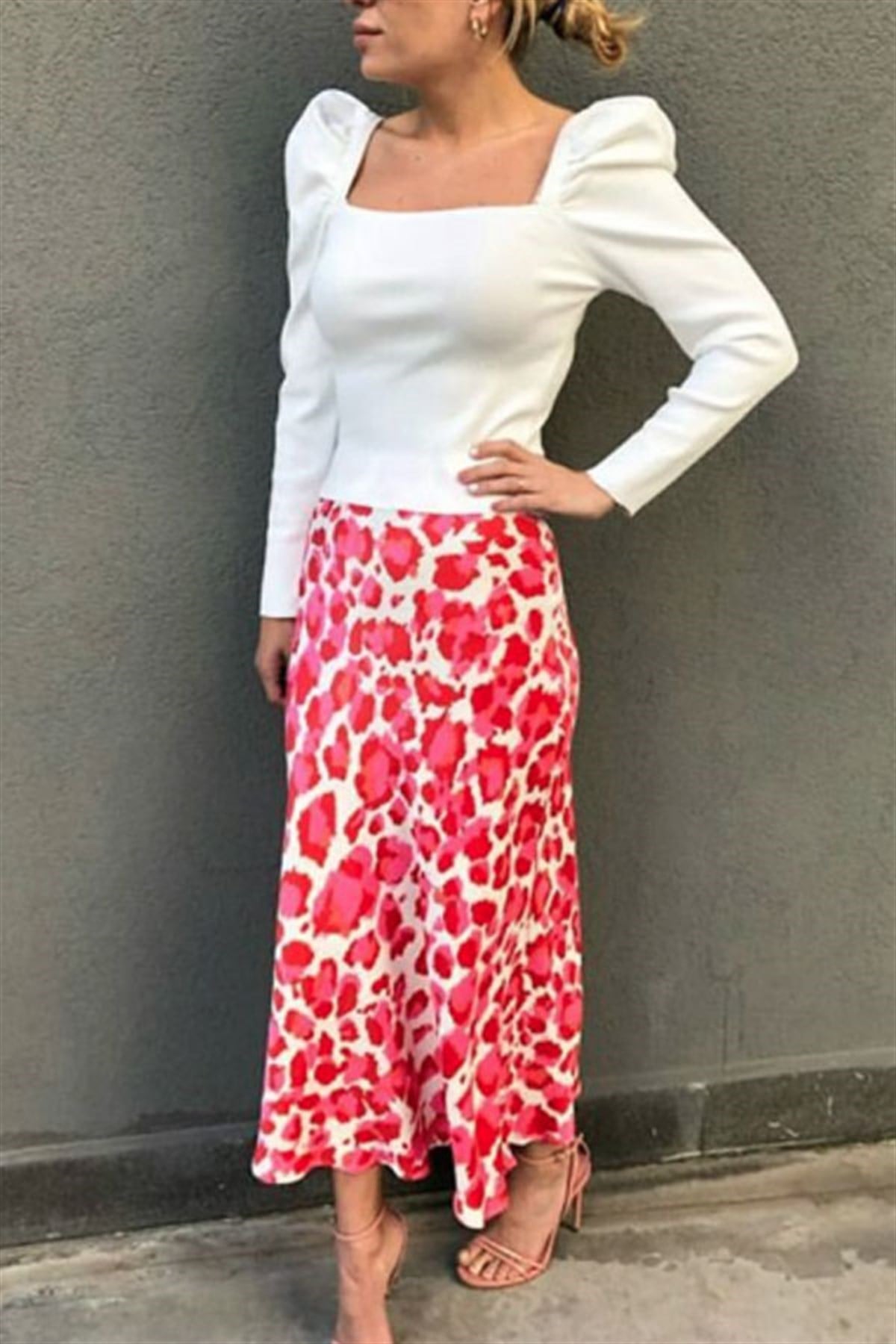 Pembe Leopar Desenli Etek