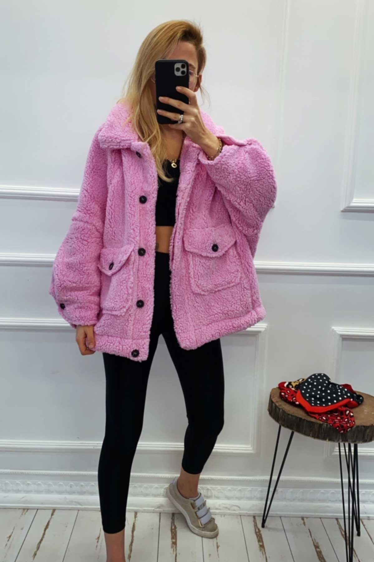 Pembe Mini Peluş Mont