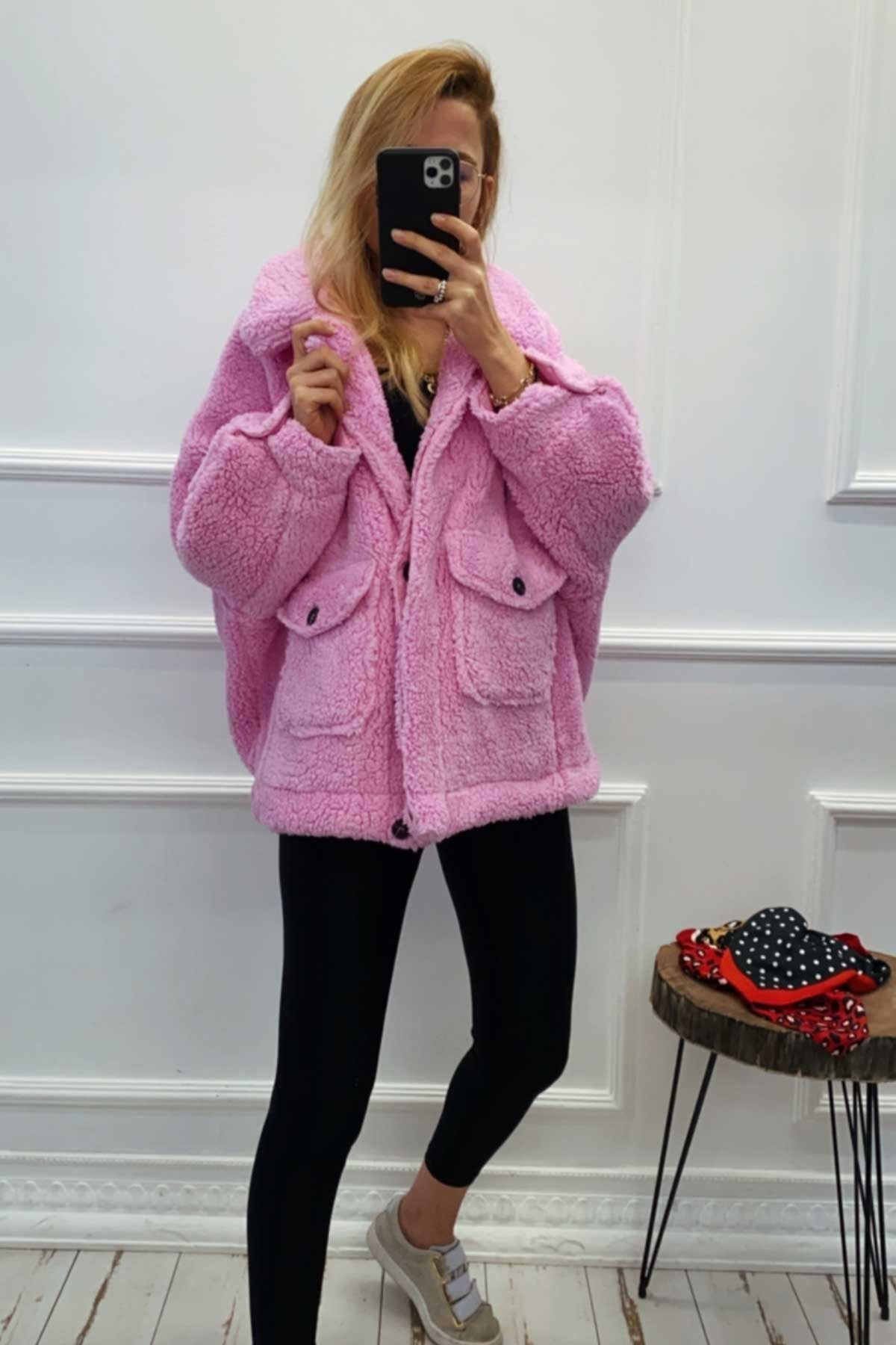 Pembe Mini Peluş Mont