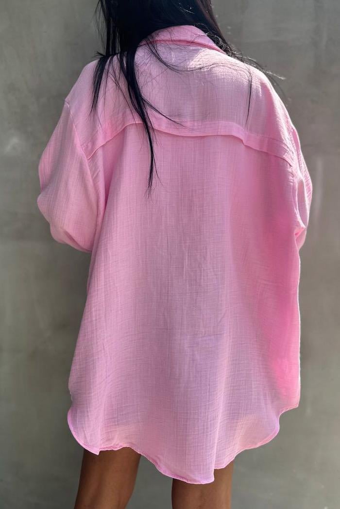 Pembe Müslin Kumaş Oversize GömlekGÖMLEK