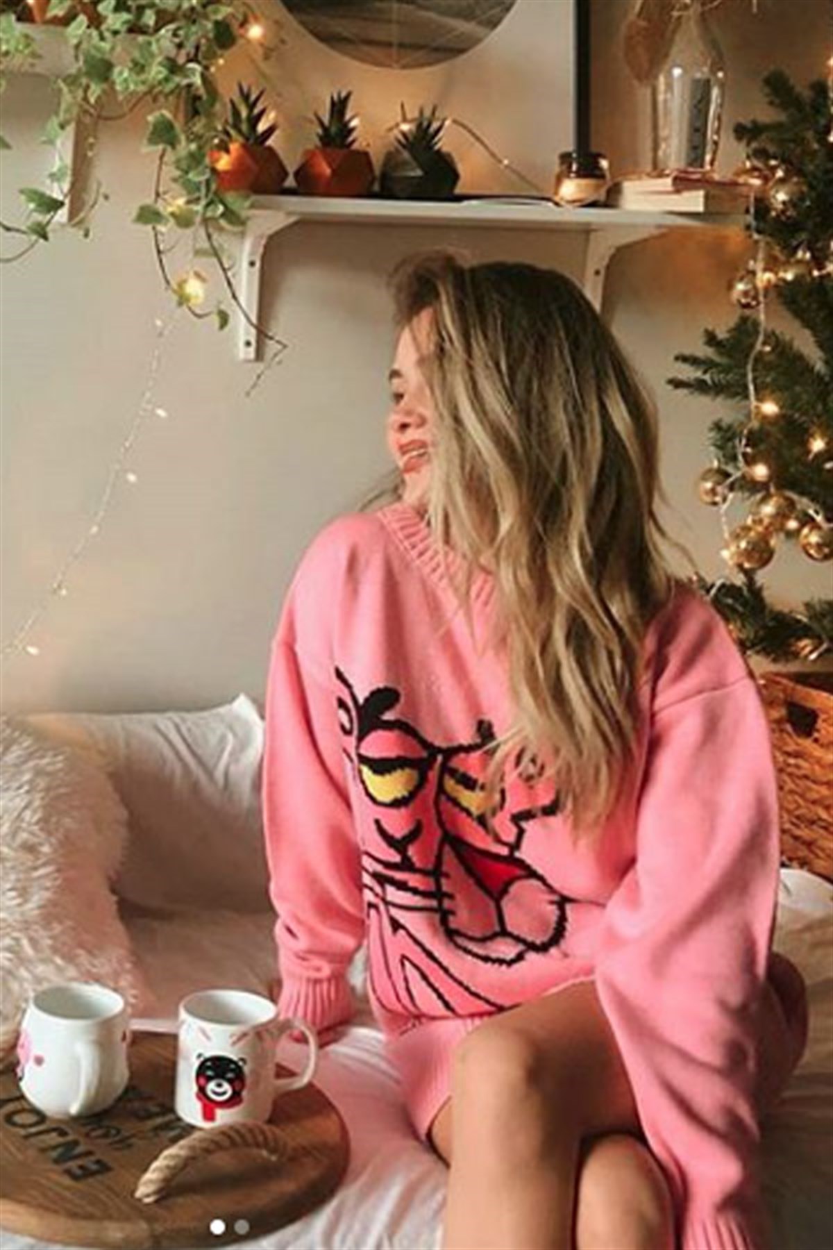 Pembe Panter Triko Kazak