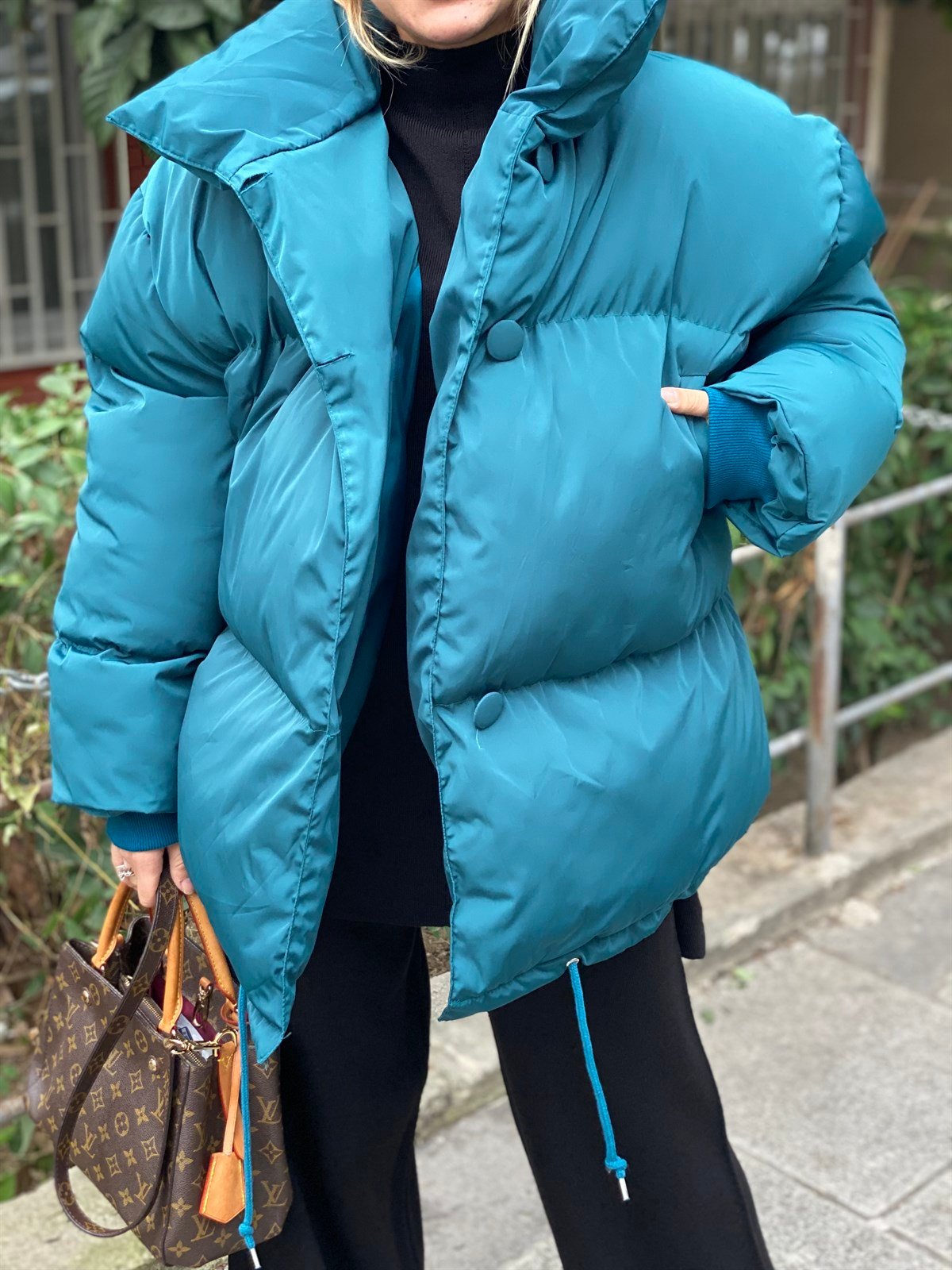 Petrol Yeşili Oversize Şişme MontMONT/CEKET