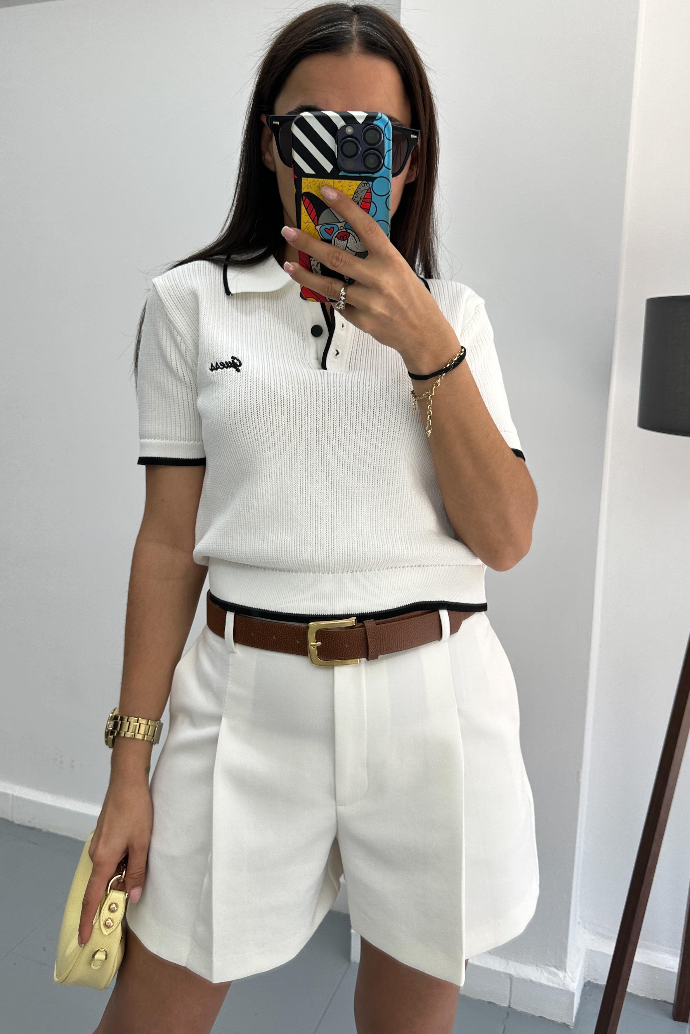 Pilili Kemerli Beyaz ŞortŞORTLAR