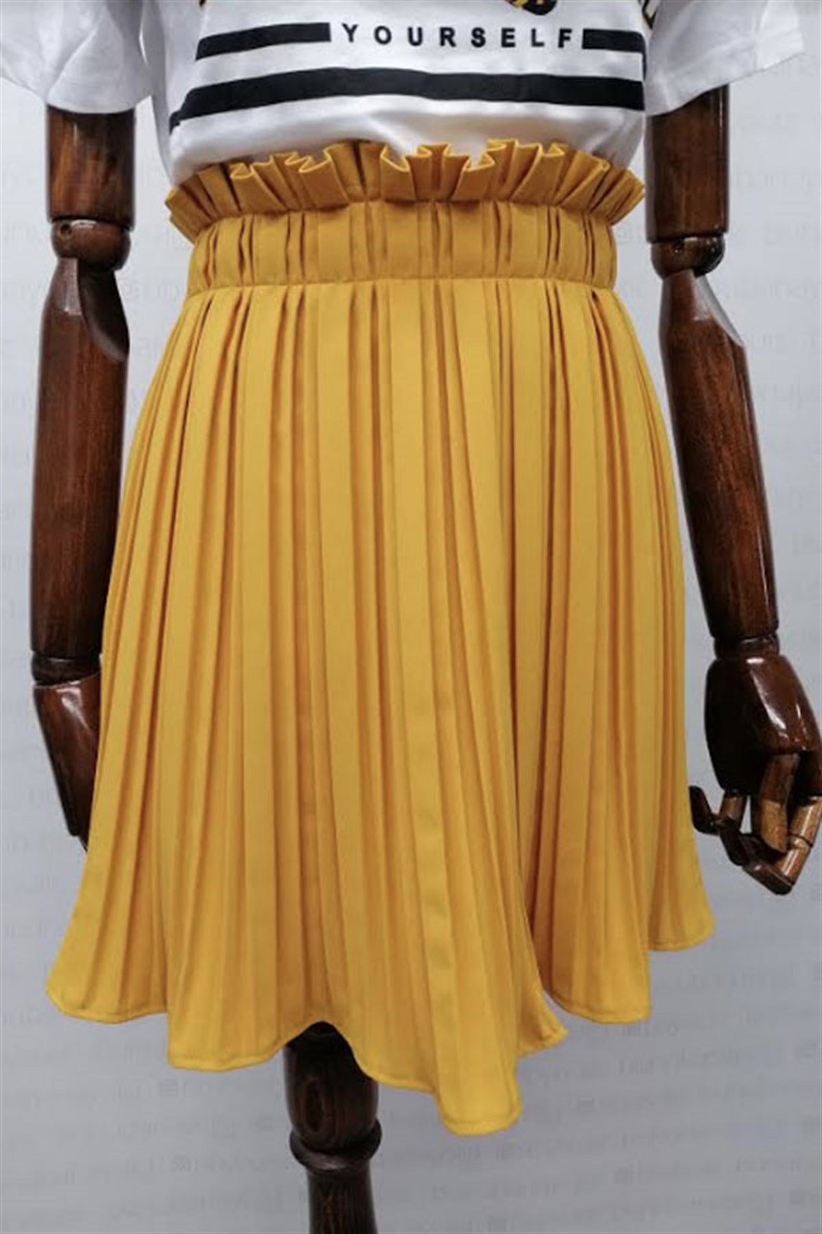 Pliseli Mini Hardal Etek