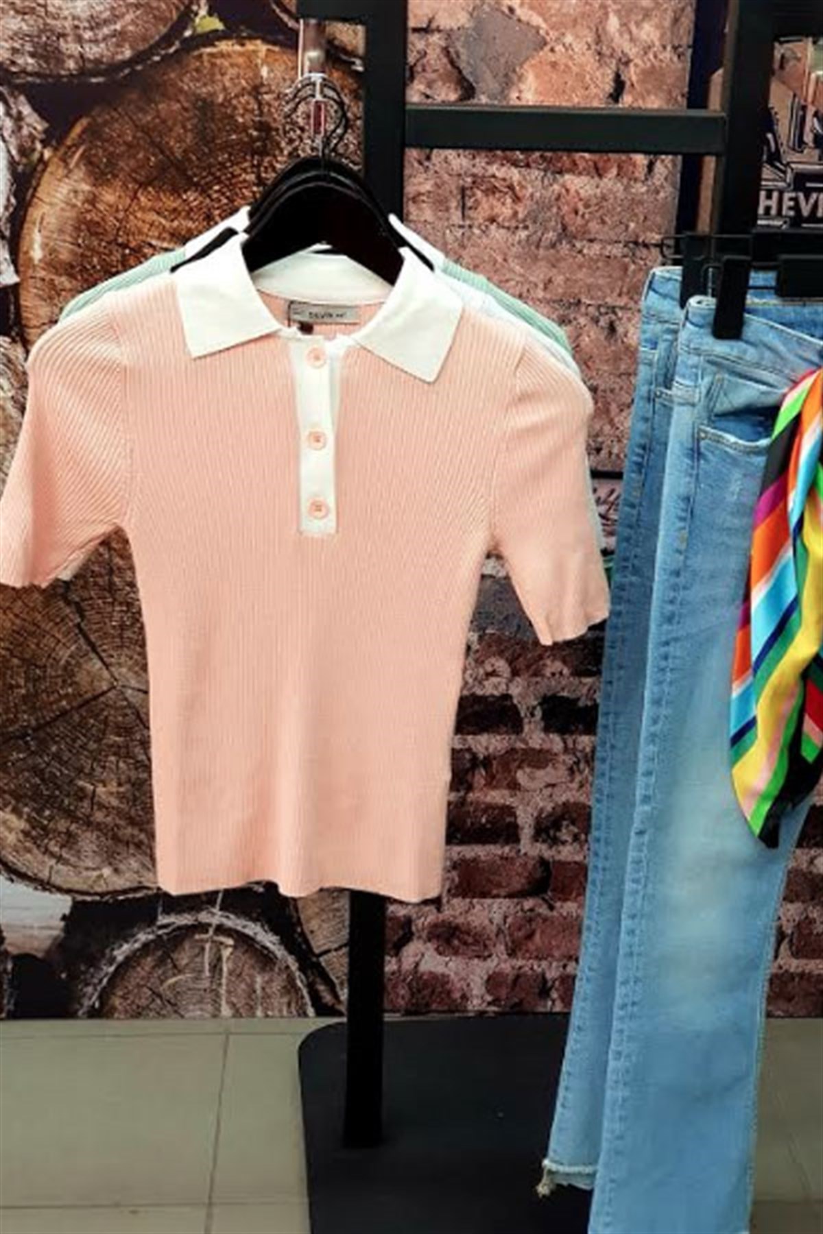 Polo Yaka 2 Renkli Triko Bluz