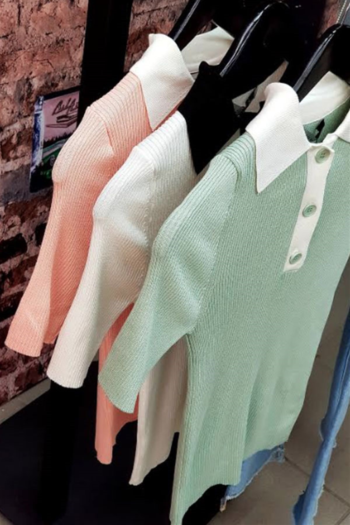 Polo Yaka 2 Renkli Triko Bluz