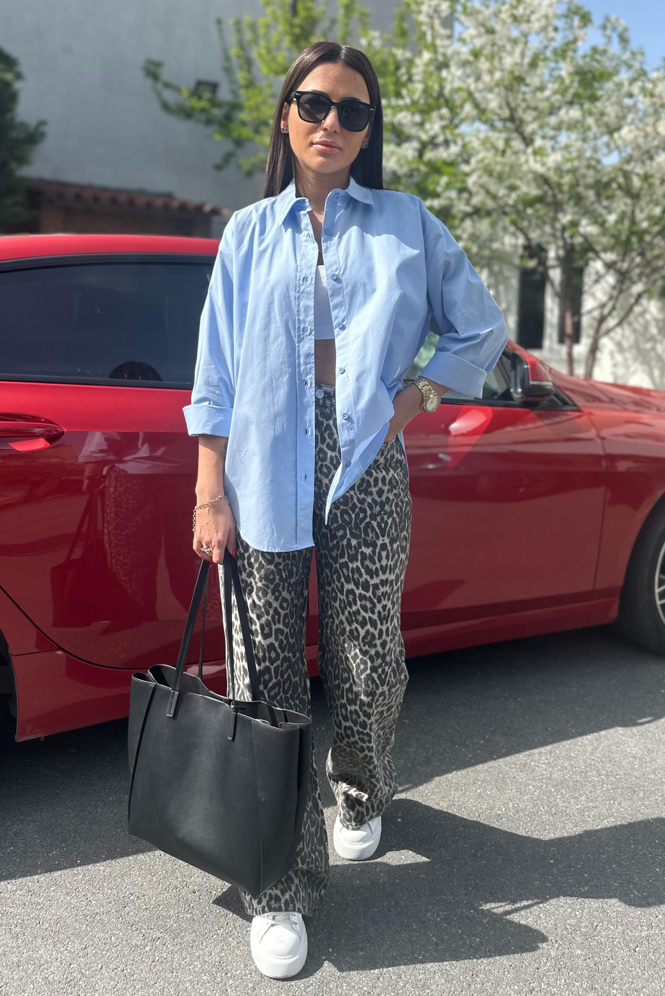 Poplin Kumaş Mavi Oversize GömlekGÖMLEK