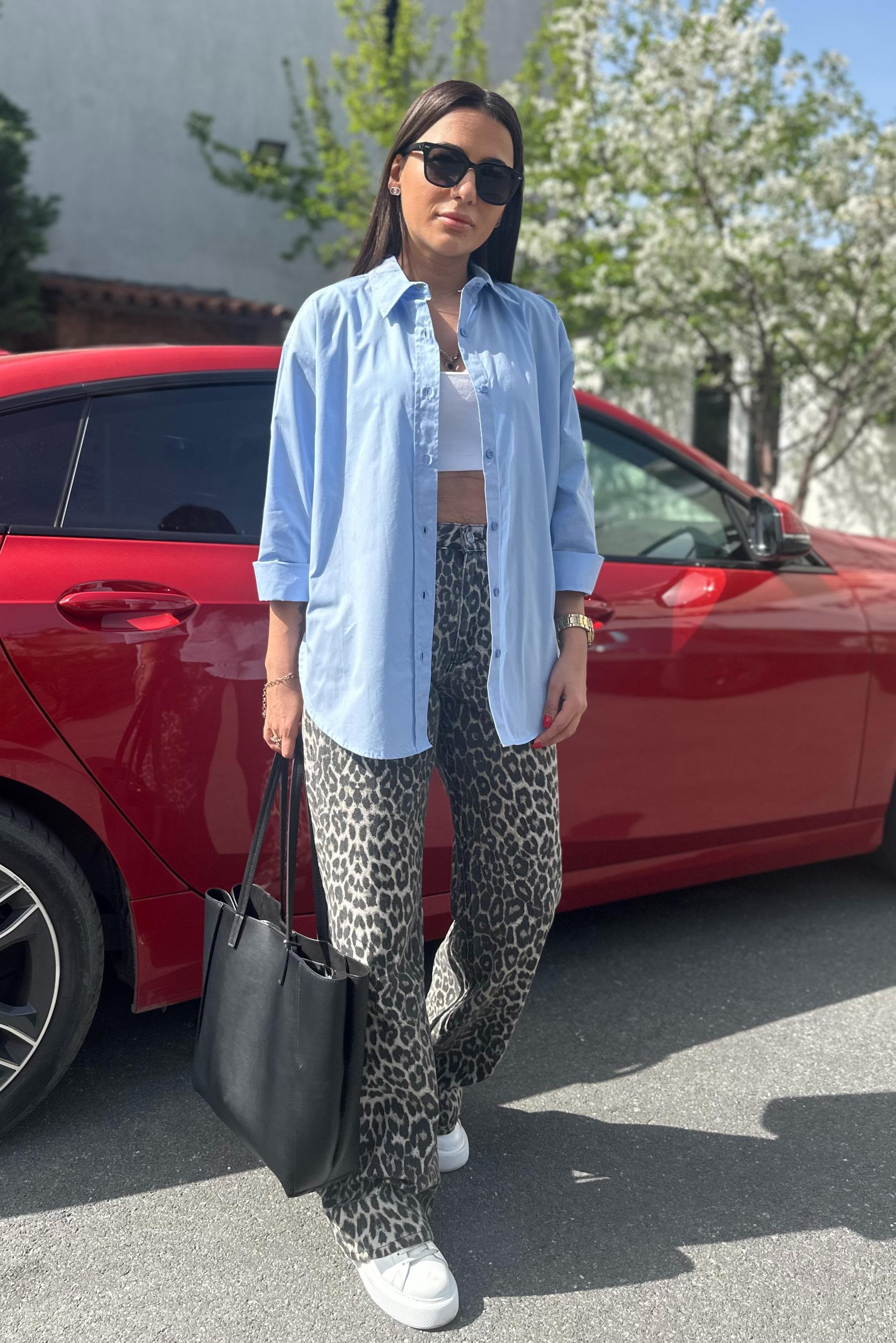 Poplin Kumaş Mavi Oversize GömlekGÖMLEK