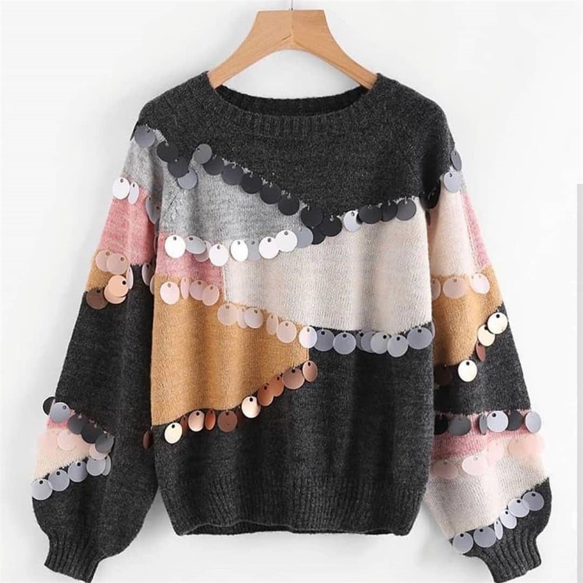 Pullu Parça Renkli Kazak 