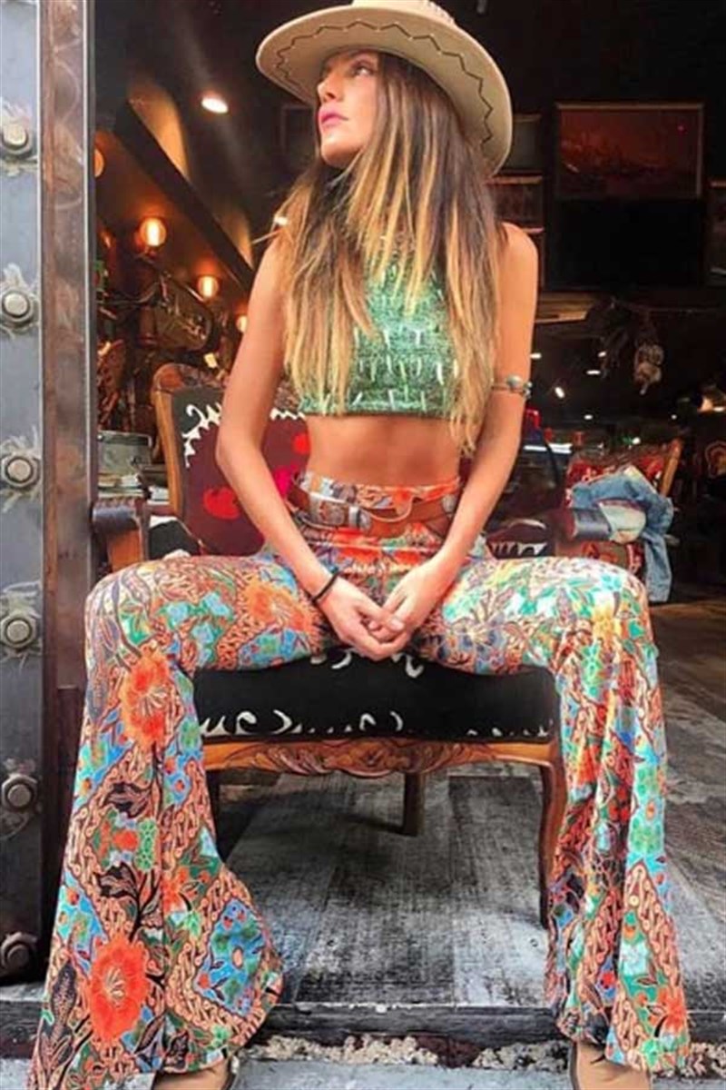 Renkli Desenli İspanyol Pantalon