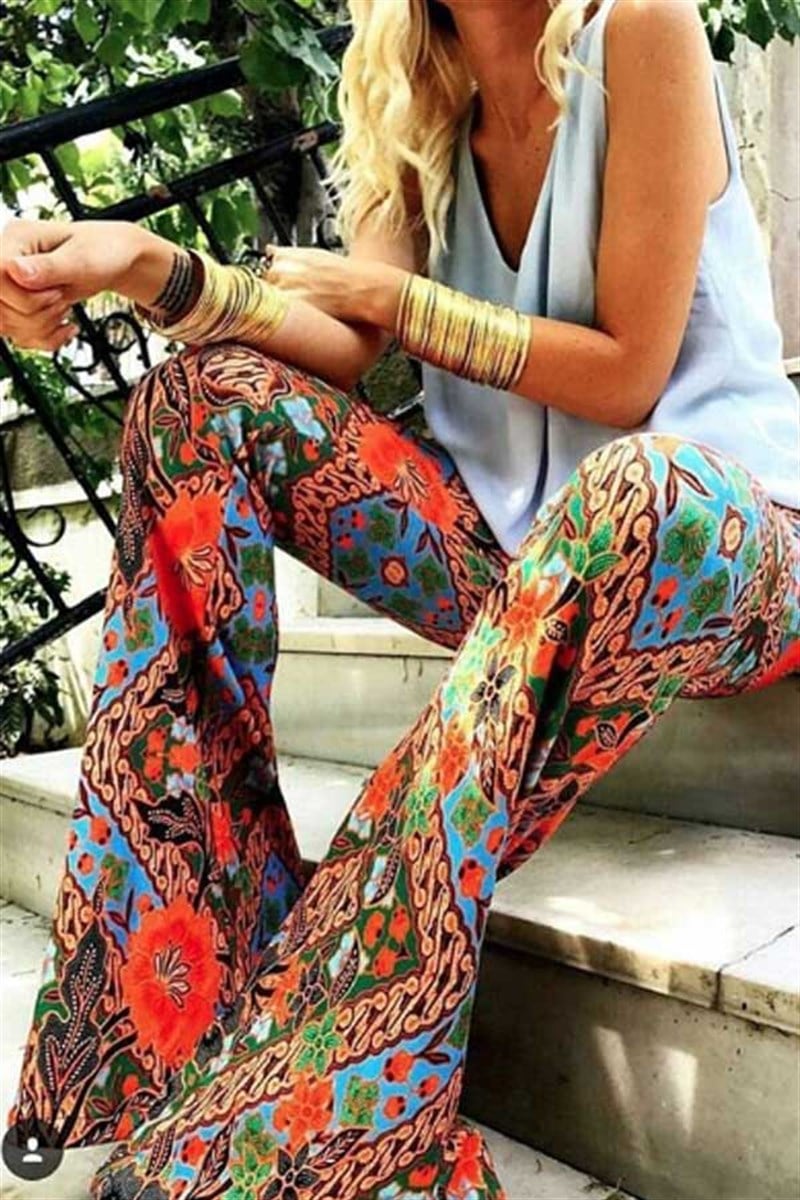Renkli Desenli İspanyol Pantalon