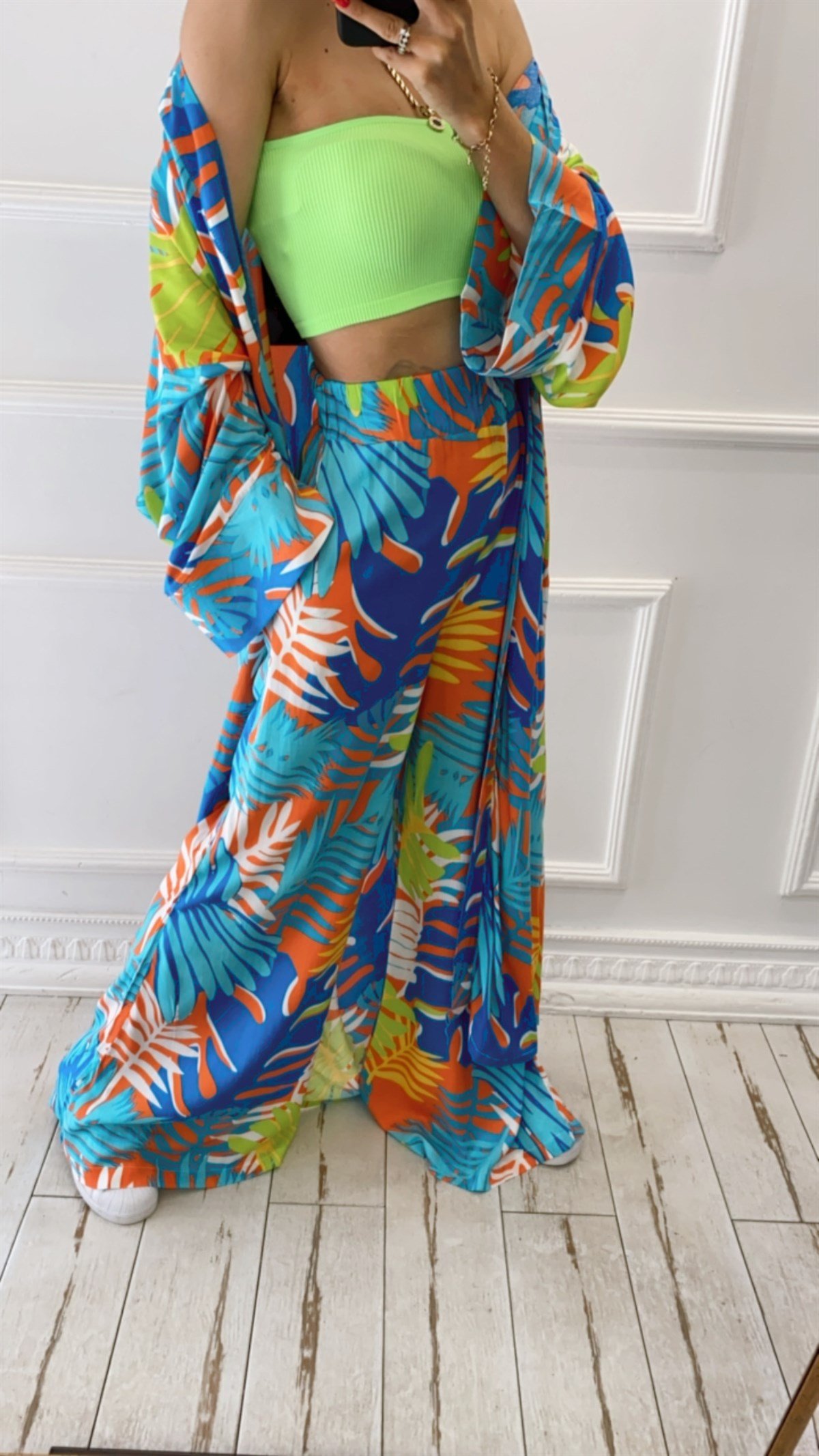 Renkli Kimono Pantolon Takım
