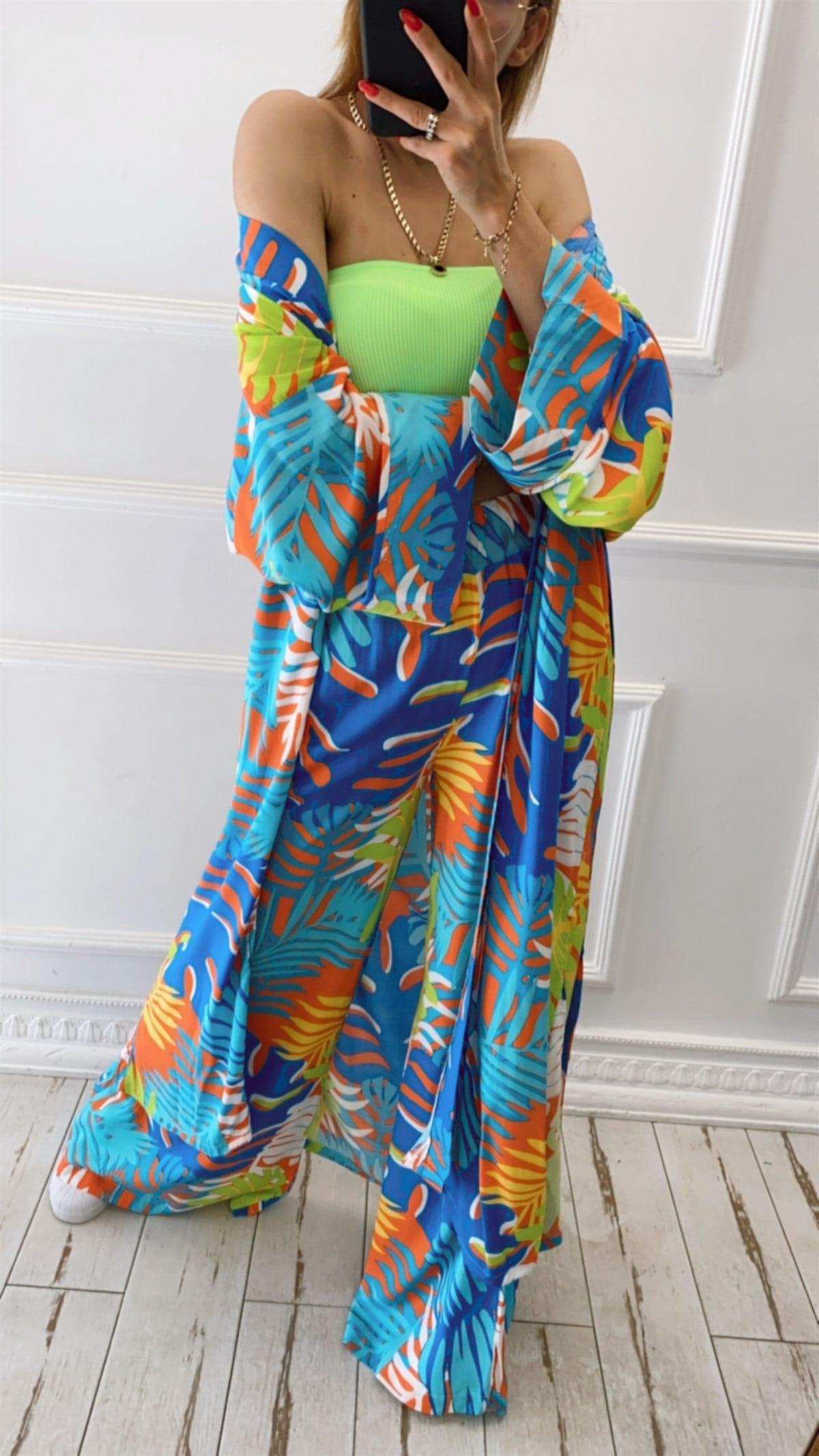 Renkli Kimono Pantolon Takım