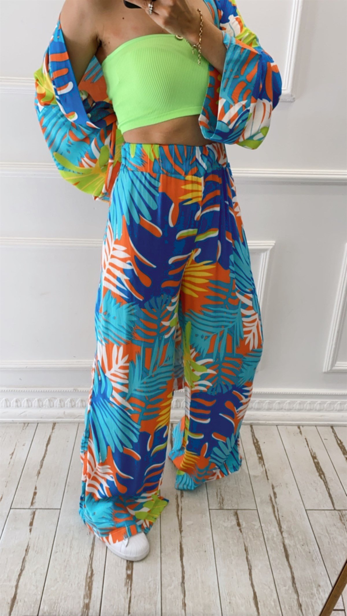 Renkli Kimono Pantolon Takım
