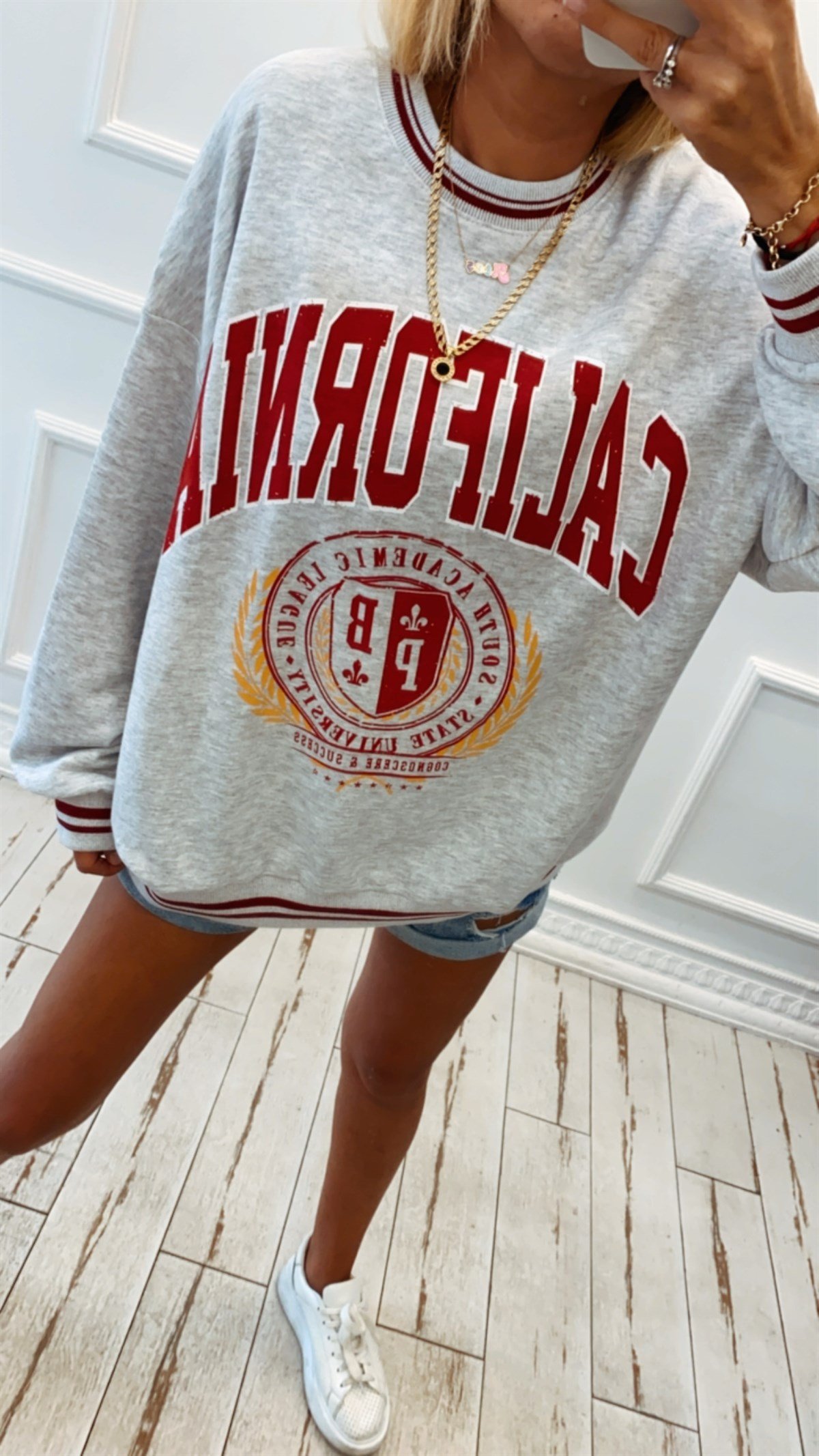 Ribanalı Oversize Kolej Sweat