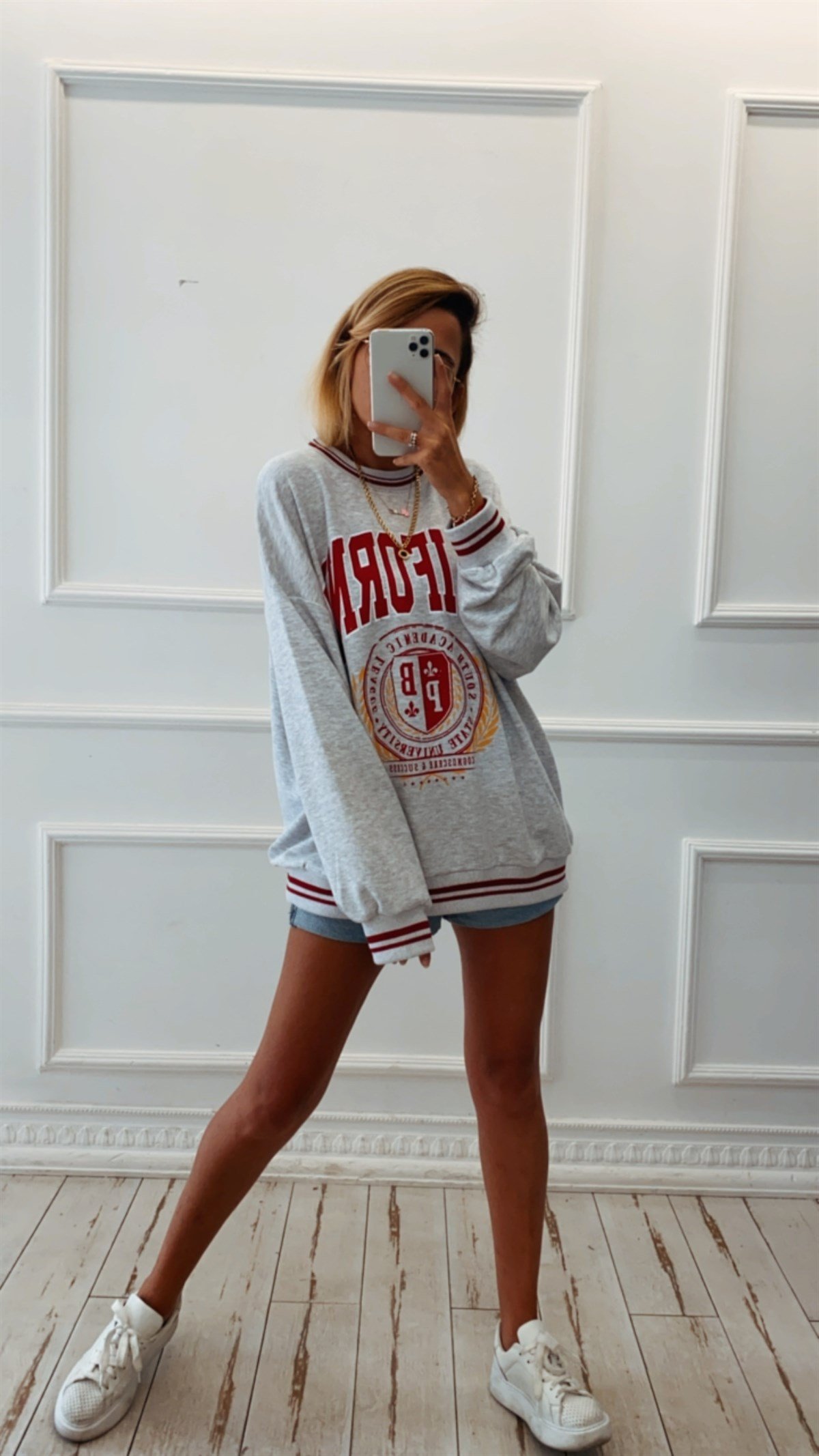 Ribanalı Oversize Kolej Sweat