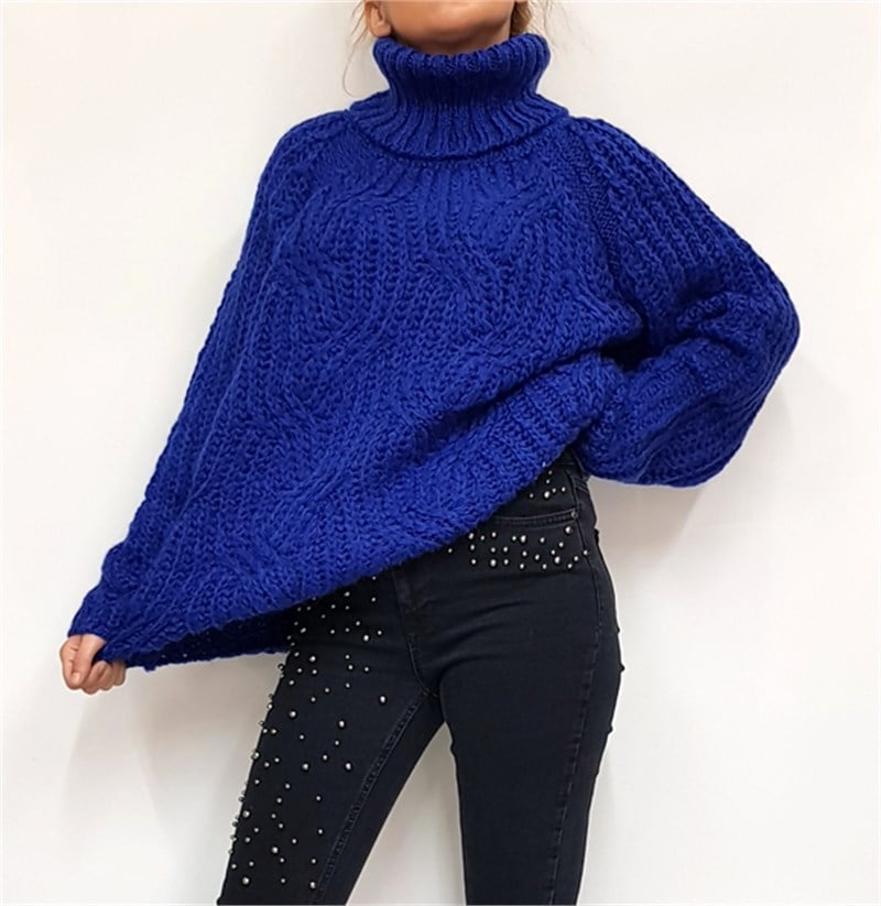 Saç Örgü Model Boğazlı Kazak