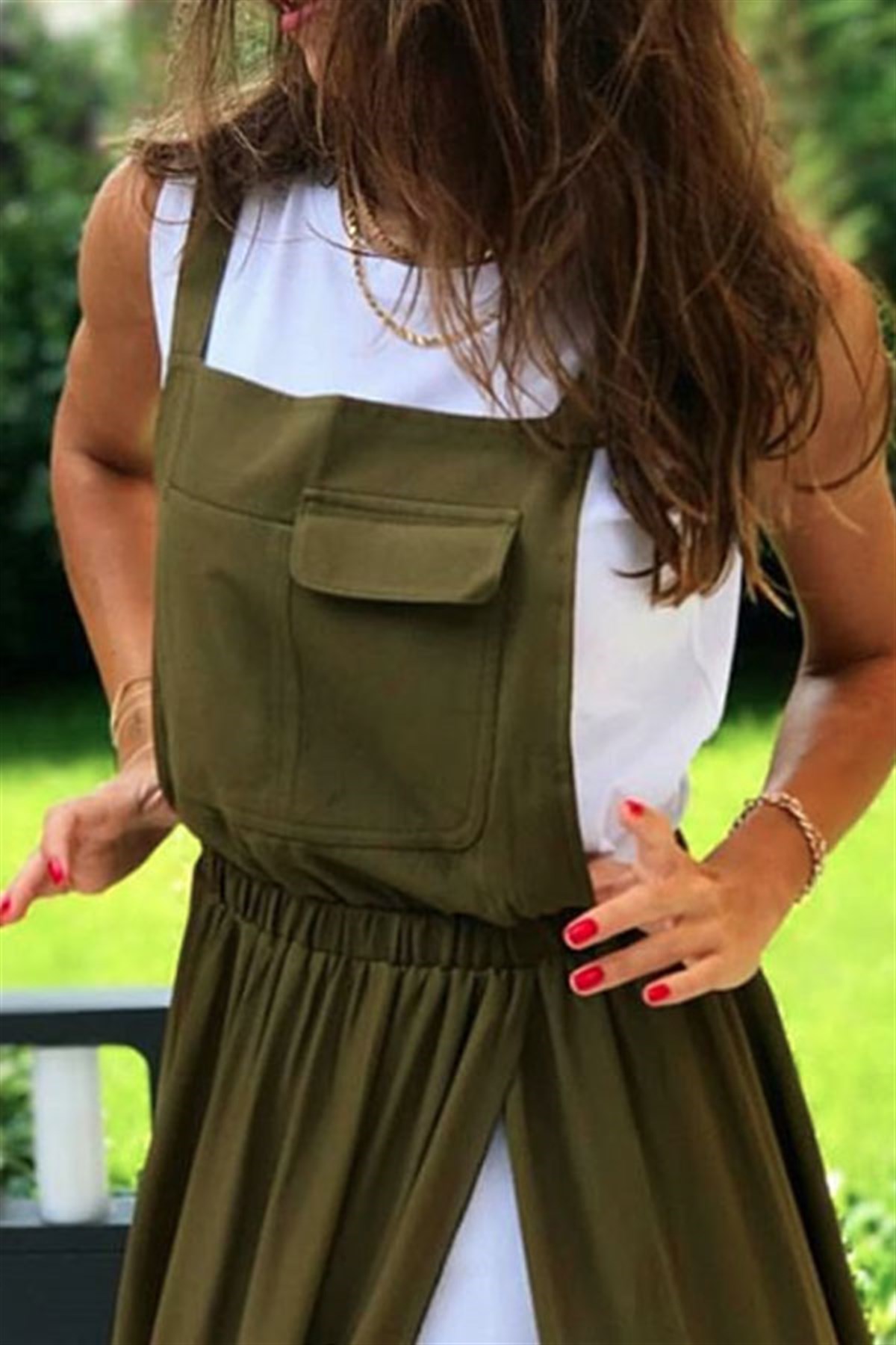 Salopet Model 2'li Haki Elbise