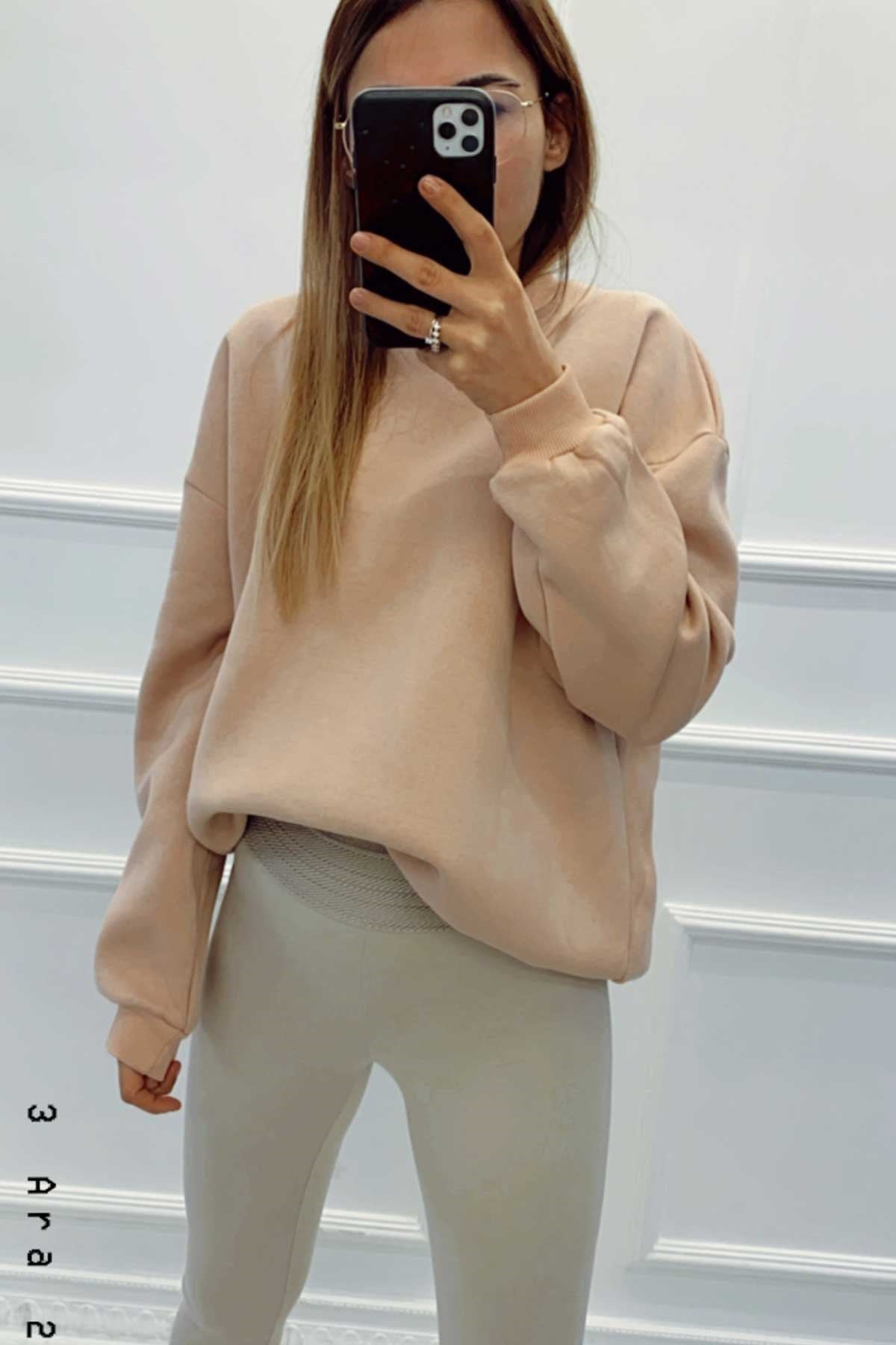 Şardonlu Bisiklet Yaka Basic Sweatshirt