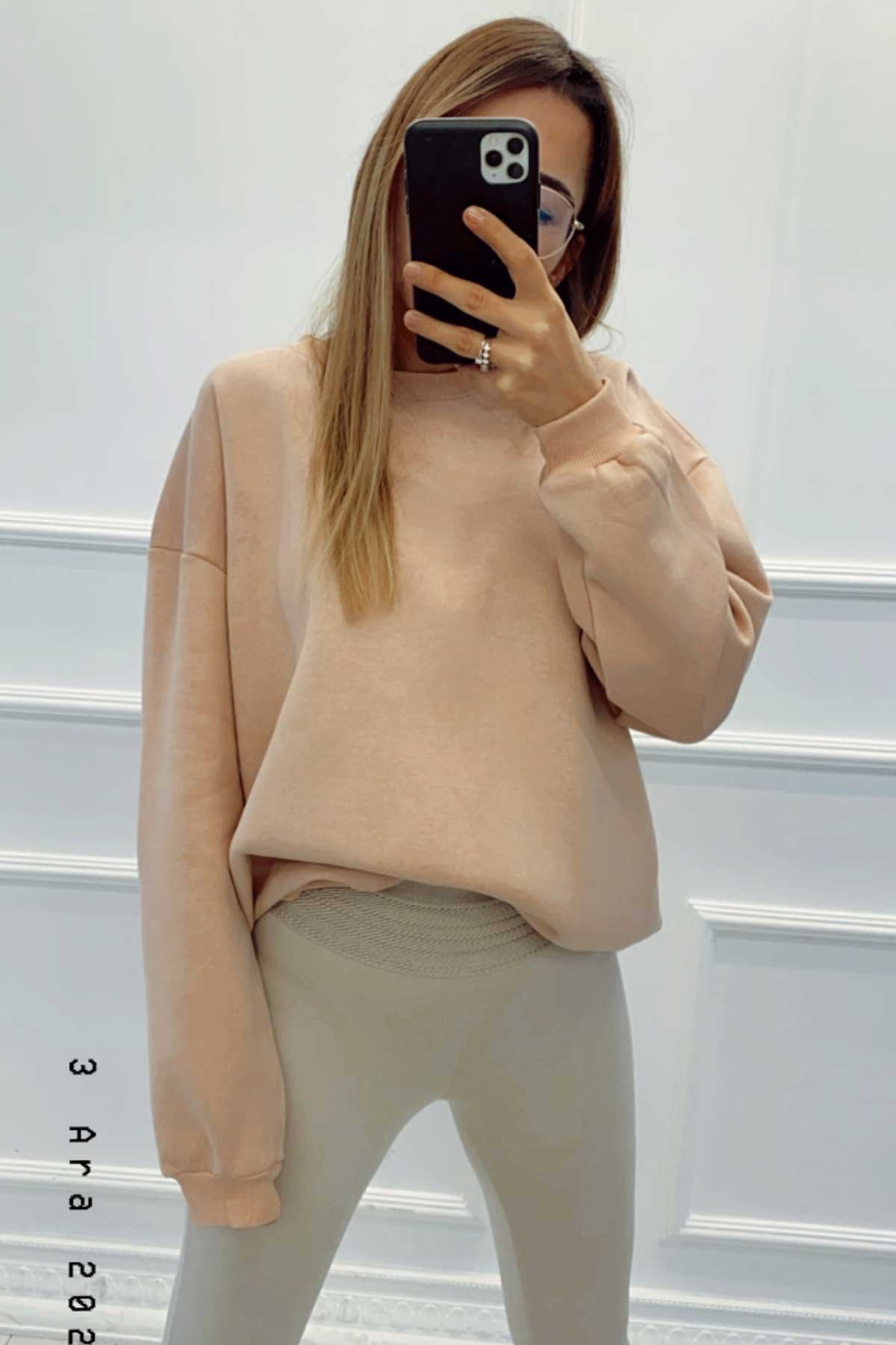 Şardonlu Bisiklet Yaka Basic Sweatshirt