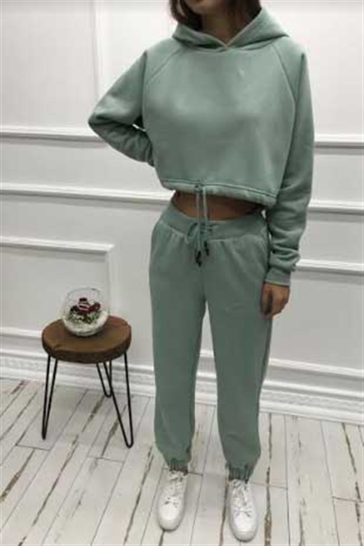 Şardonlu Kapşonlu Sweat Eşofman Takım