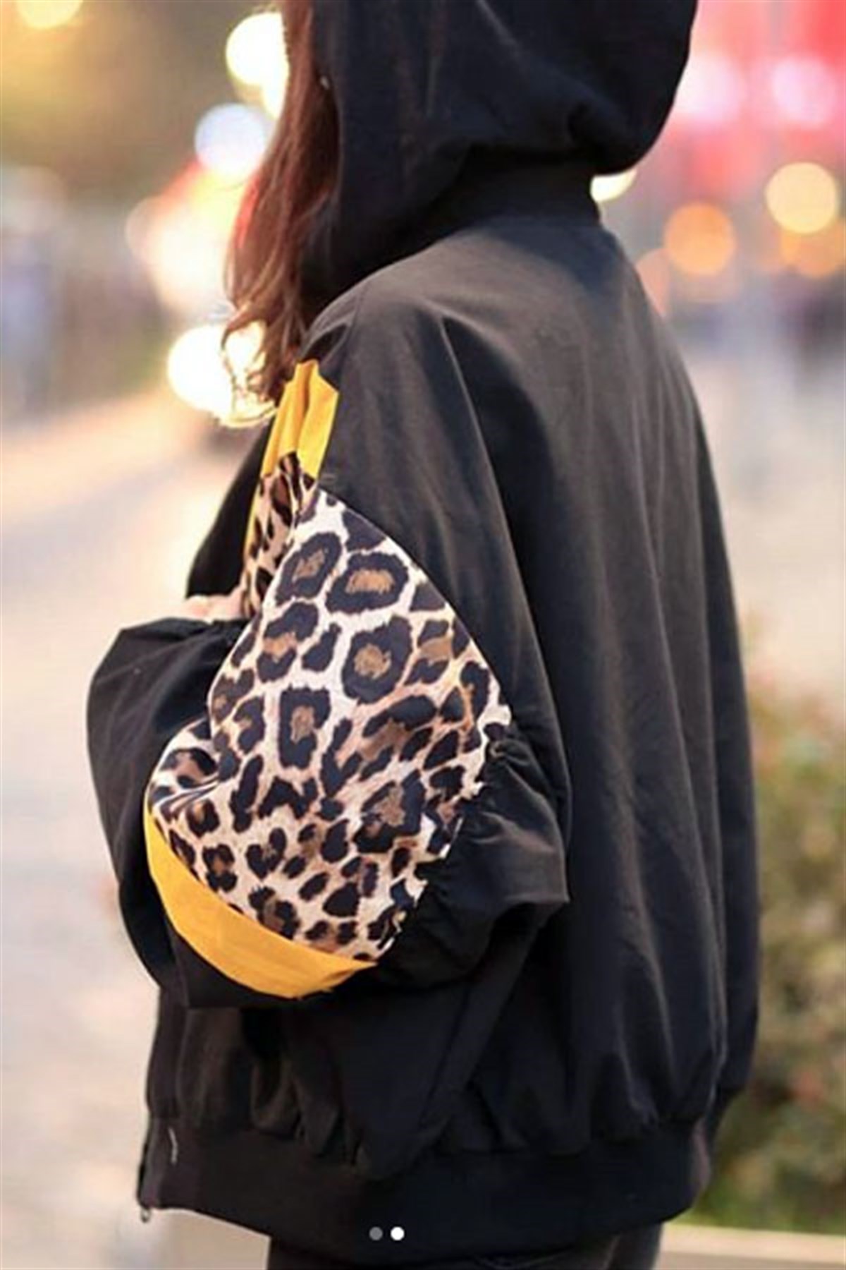 Sarı Şeritli Leopar Garnili Bomber Ceket