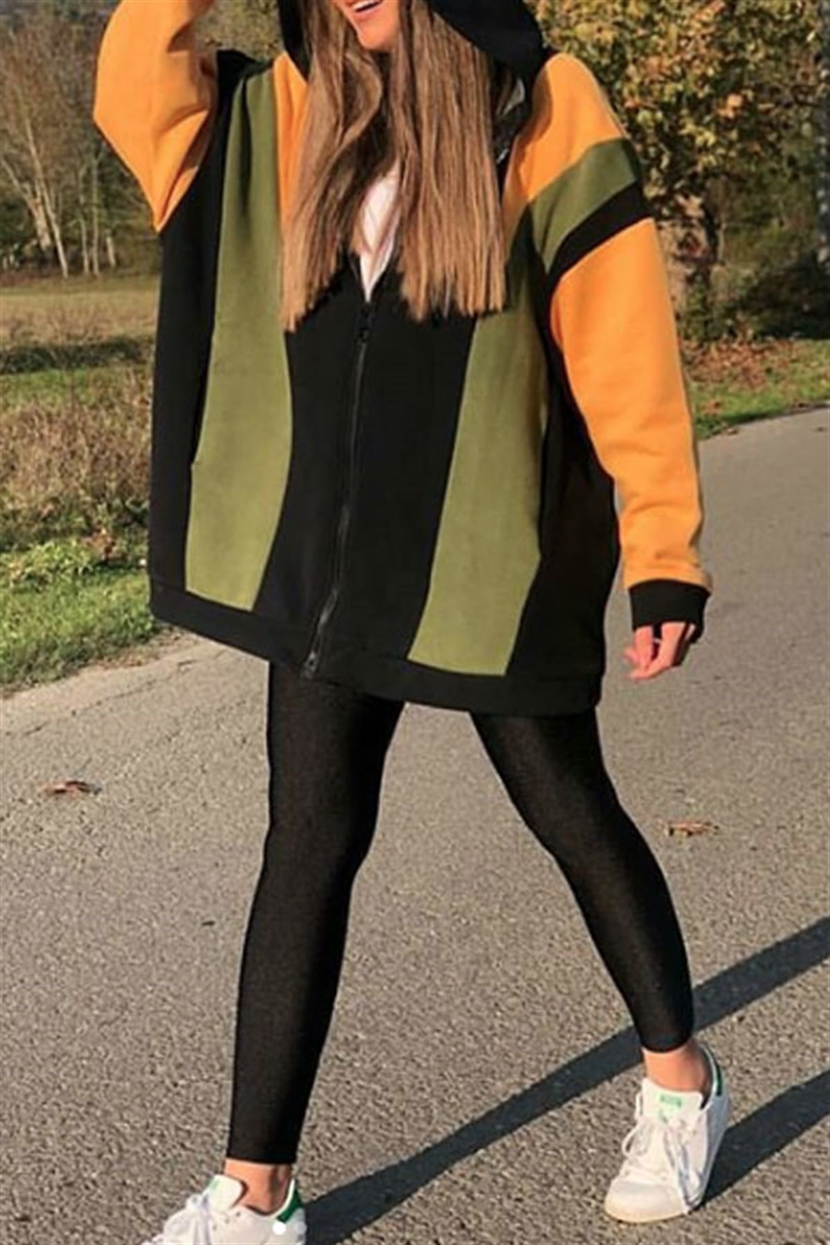 Sarılı Yeşilli Fermuarlı Sweatshirt