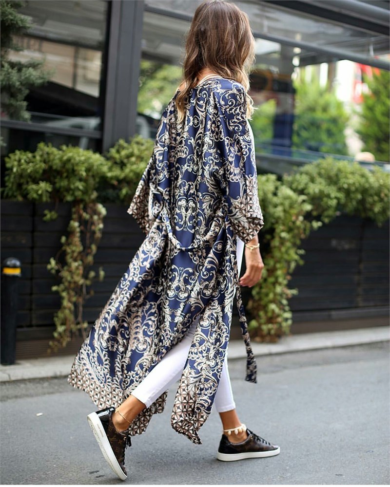 Saten Desenli Kimono