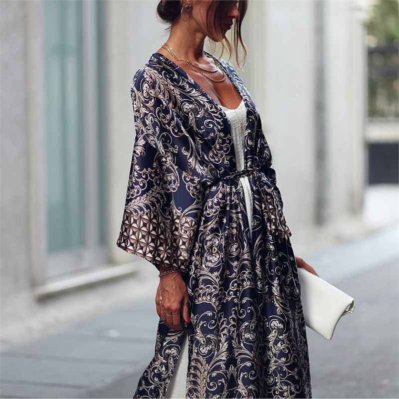 Saten Desenli Kimono